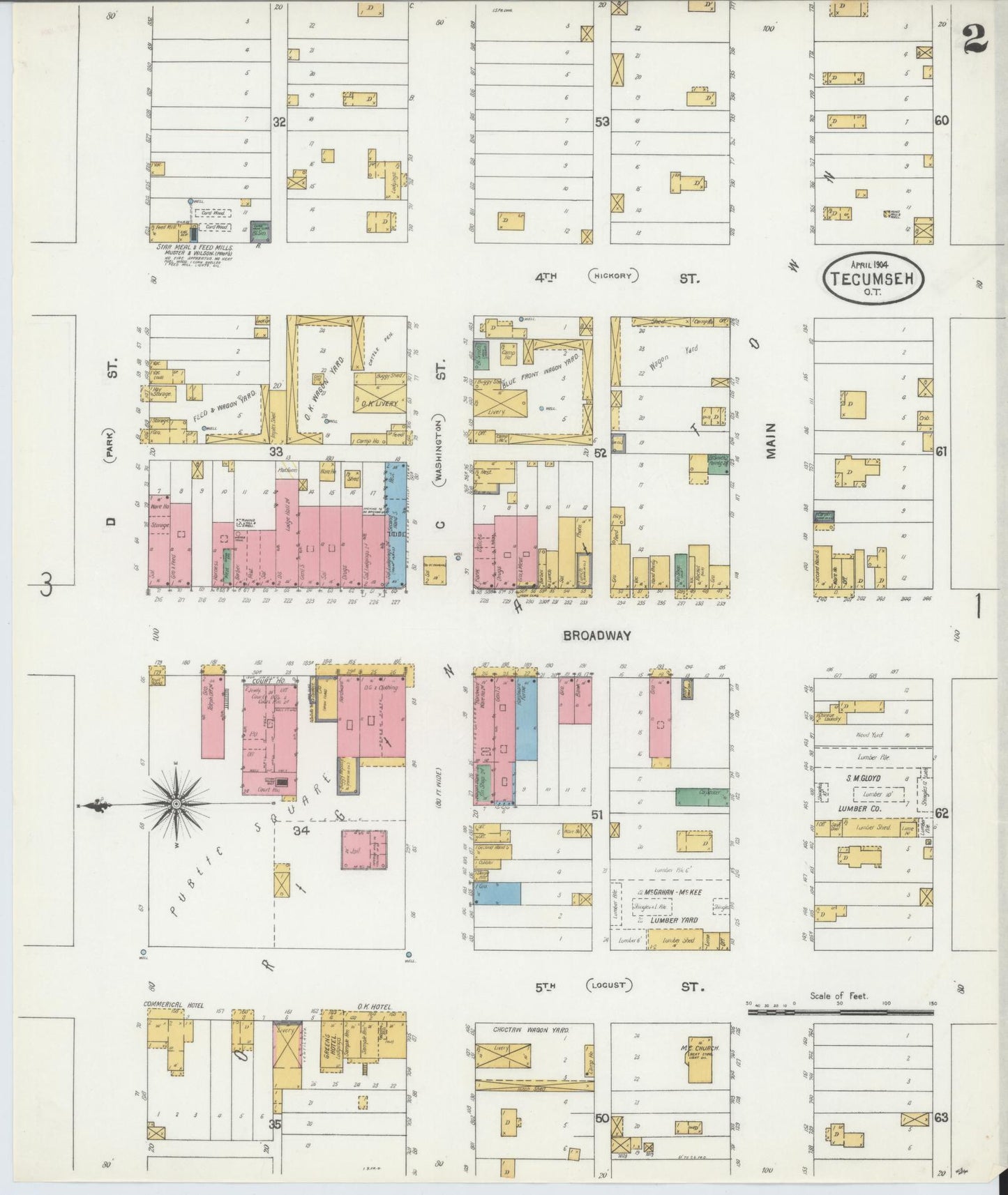 Sanborn Fire Insurance Map from Tecumseh, Pottawatomie County, Oklahoma (1904), Sheet #0002 - Historic Sanborn Fire Insurance Map Print, vintage old map wall art, antique decor, genealogy gift, Oklahoma Oklahoma map