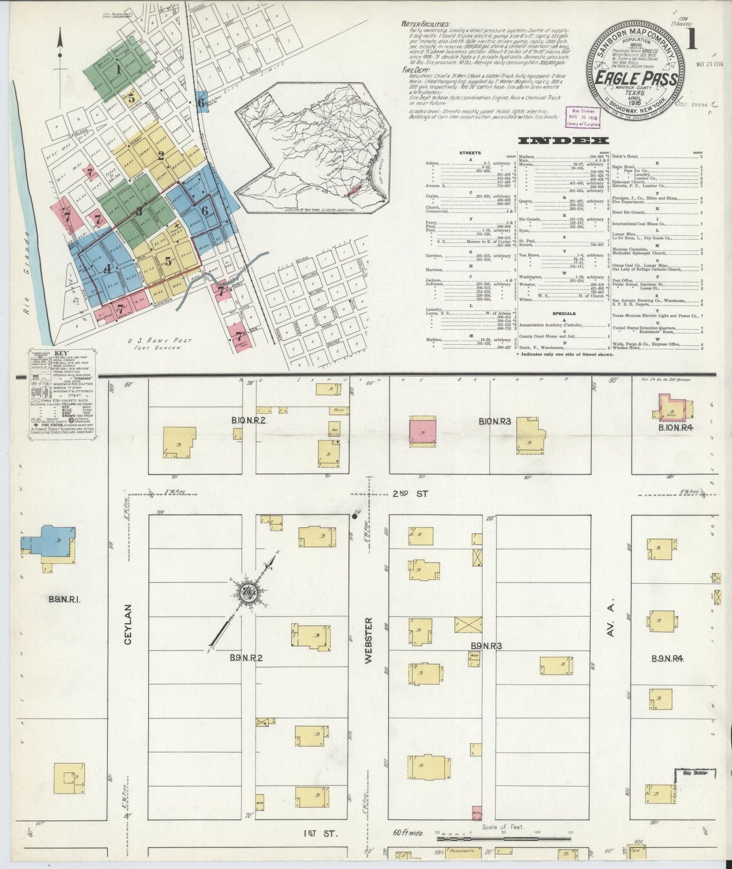 Sanborn Fire Insurance Map from Eagle Pass, Maverick County, Texas. (1916) – Historic Sanborn Fire Insurance Map Print