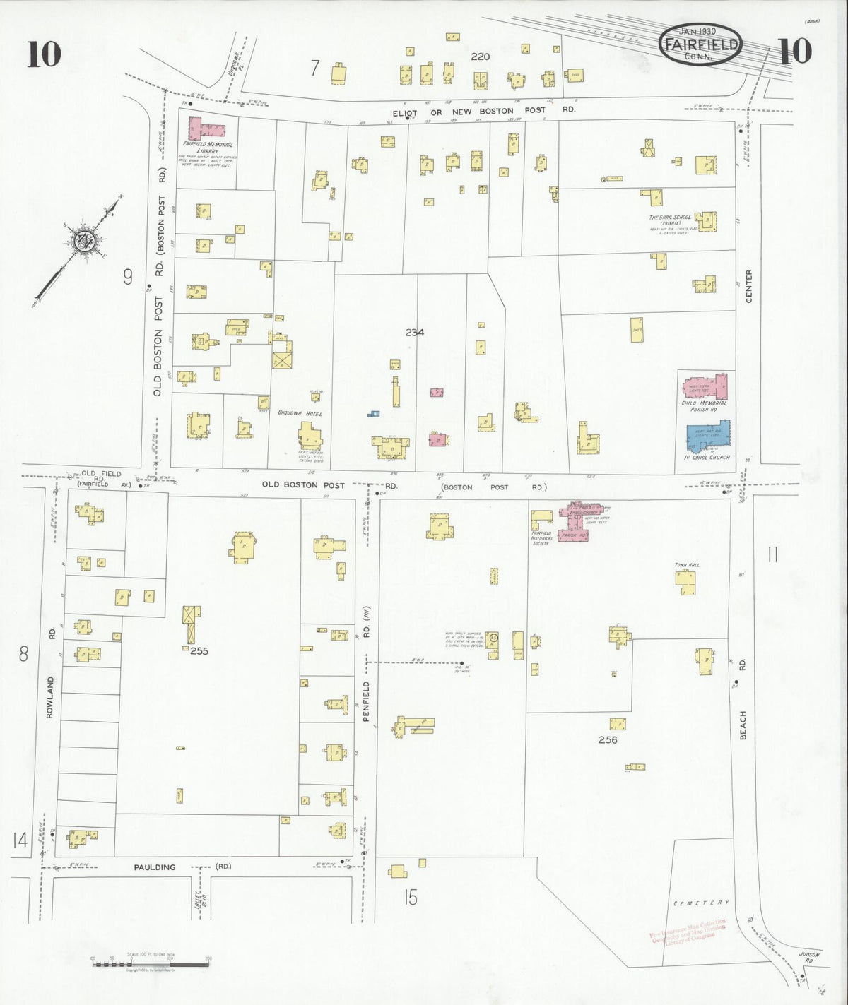 Sanborn Fire Insurance Map from Fairfield, Fairfield County, Connecticut (1930), Sheet #0010 - Historic Sanborn Fire Insurance Map Print, vintage old map wall art, antique decor, genealogy gift, Connecticut Connecticut map