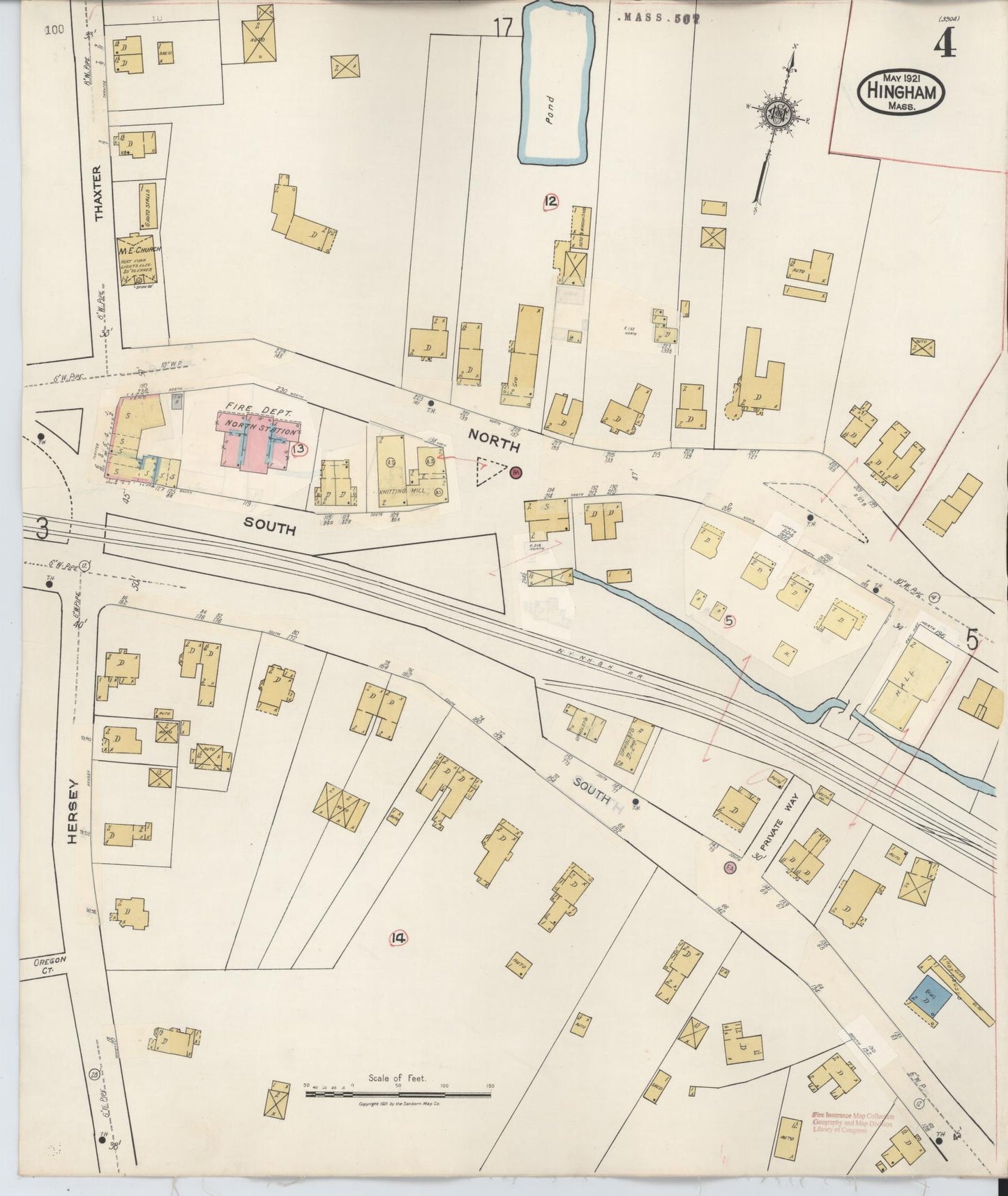 Sanborn Fire Insurance Map from Hingham, Plymouth County, Massachusetts (1948), Sheet #0004 - Historic Sanborn Fire Insurance Map Print, vintage old map wall art, antique decor, genealogy gift, Massachusetts Massachusetts map