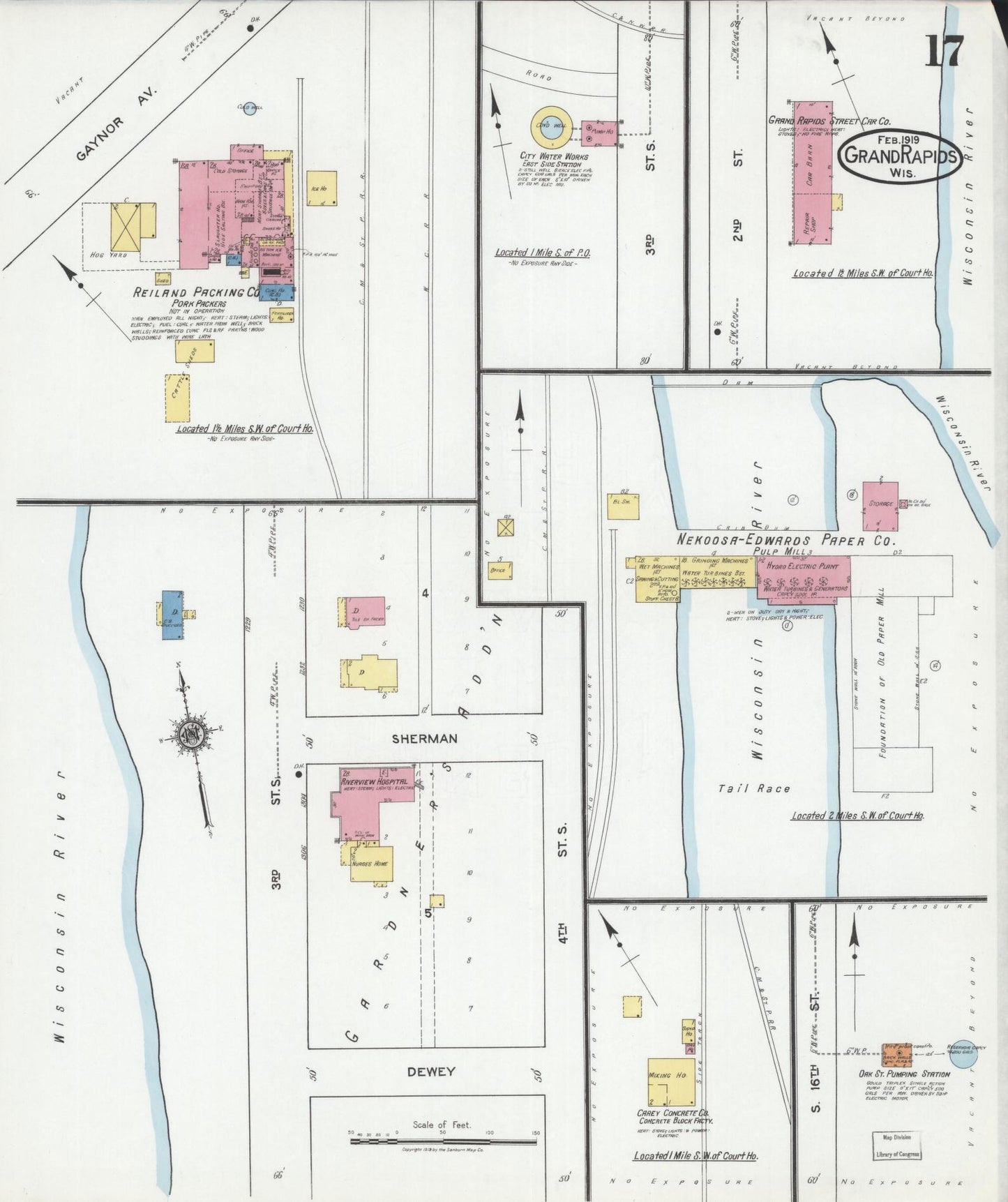 Sanborn Fire Insurance Map from Grand Rapids, Wood County, Wisconsin (1919), Sheet #0017 - Historic Sanborn Fire Insurance Map Print, vintage old map wall art, antique decor, genealogy gift, Wisconsin Wisconsin map