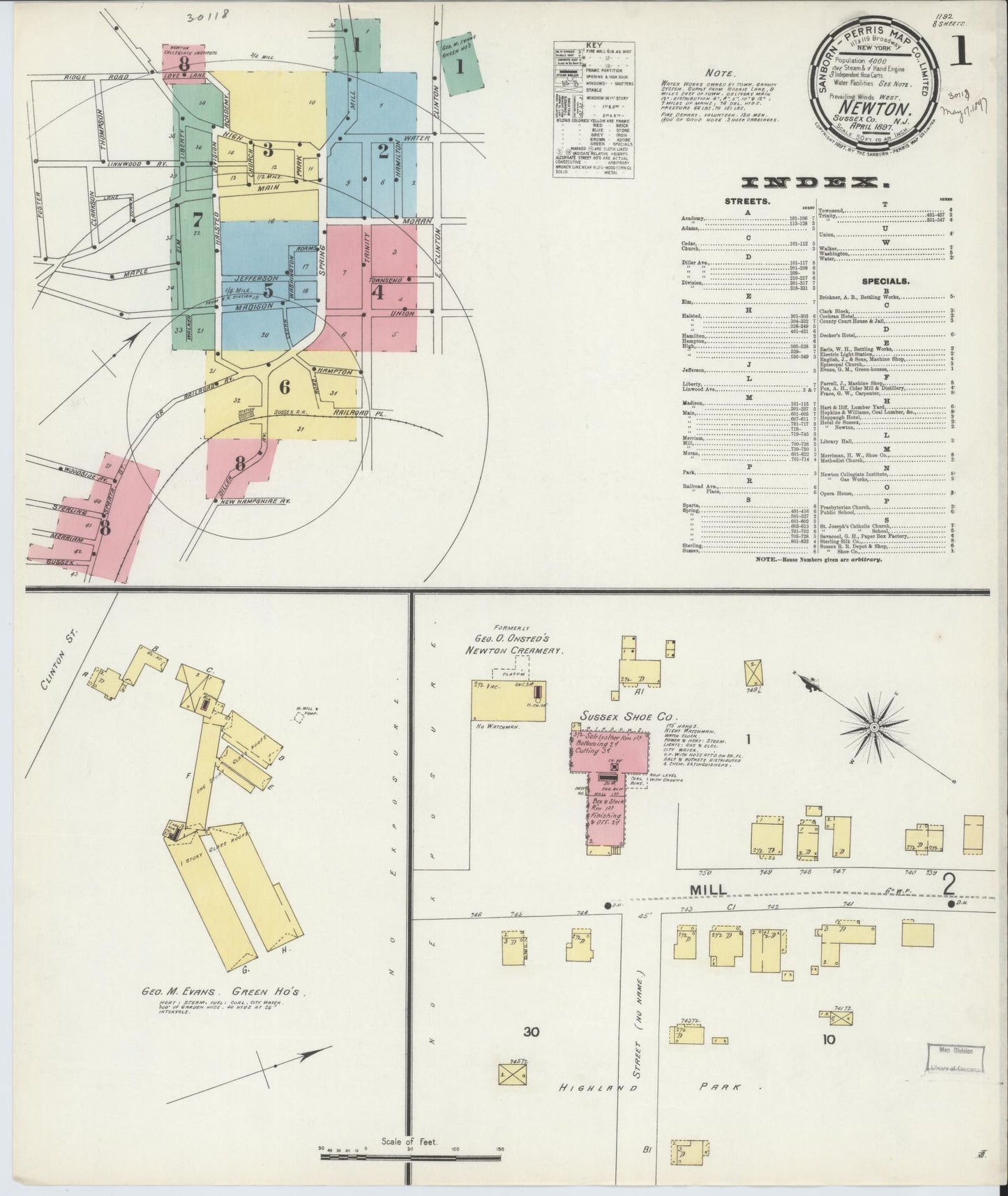 Sanborn Fire Insurance Map from Newton, Sussex County, New Jersey. (1897) – Historic Sanborn Fire Insurance Map Print