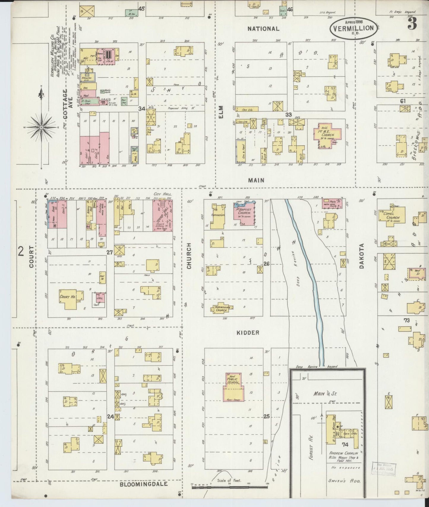 Sanborn Fire Insurance Map from Vermillion, Clay County, South Dakota (1898), Sheet #0003 - Complete Map Set gallery image, historic Sanborn map, vintage wall art, South Dakota South Dakota
