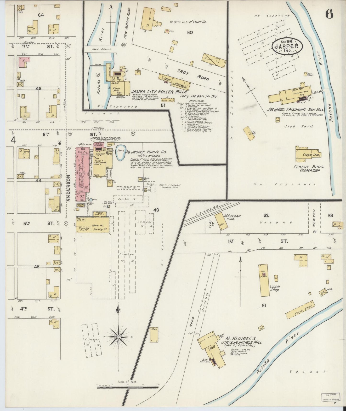 Sanborn Fire Insurance Map from Jasper, Dubois County, Indiana (1898), Sheet #0006 - Complete Map Set gallery image, historic Sanborn map, vintage wall art, Indiana Indiana
