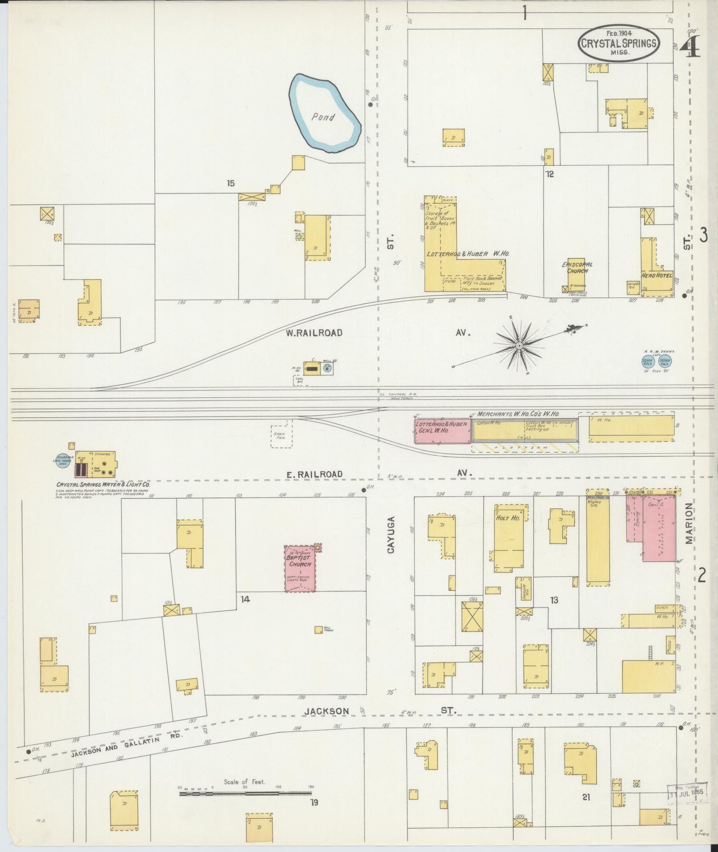 Sanborn Fire Insurance Map from Crystal Springs, Copiah County, Mississippi (1904), Sheet #0004 - Historic Sanborn Fire Insurance Map Print, vintage old map wall art, antique decor, genealogy gift, Mississippi Mississippi map