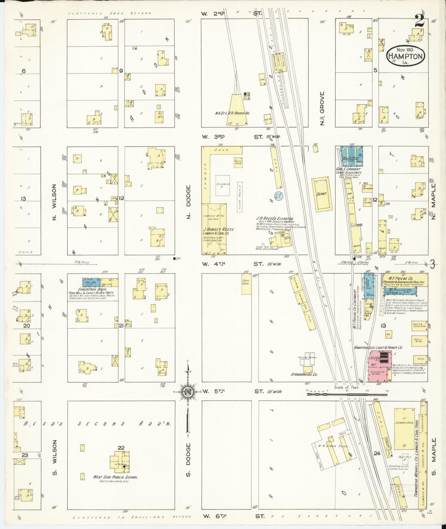 Sanborn Fire Insurance Map from Hampton, Franklin County, Iowa (1913), Sheet #0002 - Historic Sanborn Fire Insurance Map Print, vintage old map wall art