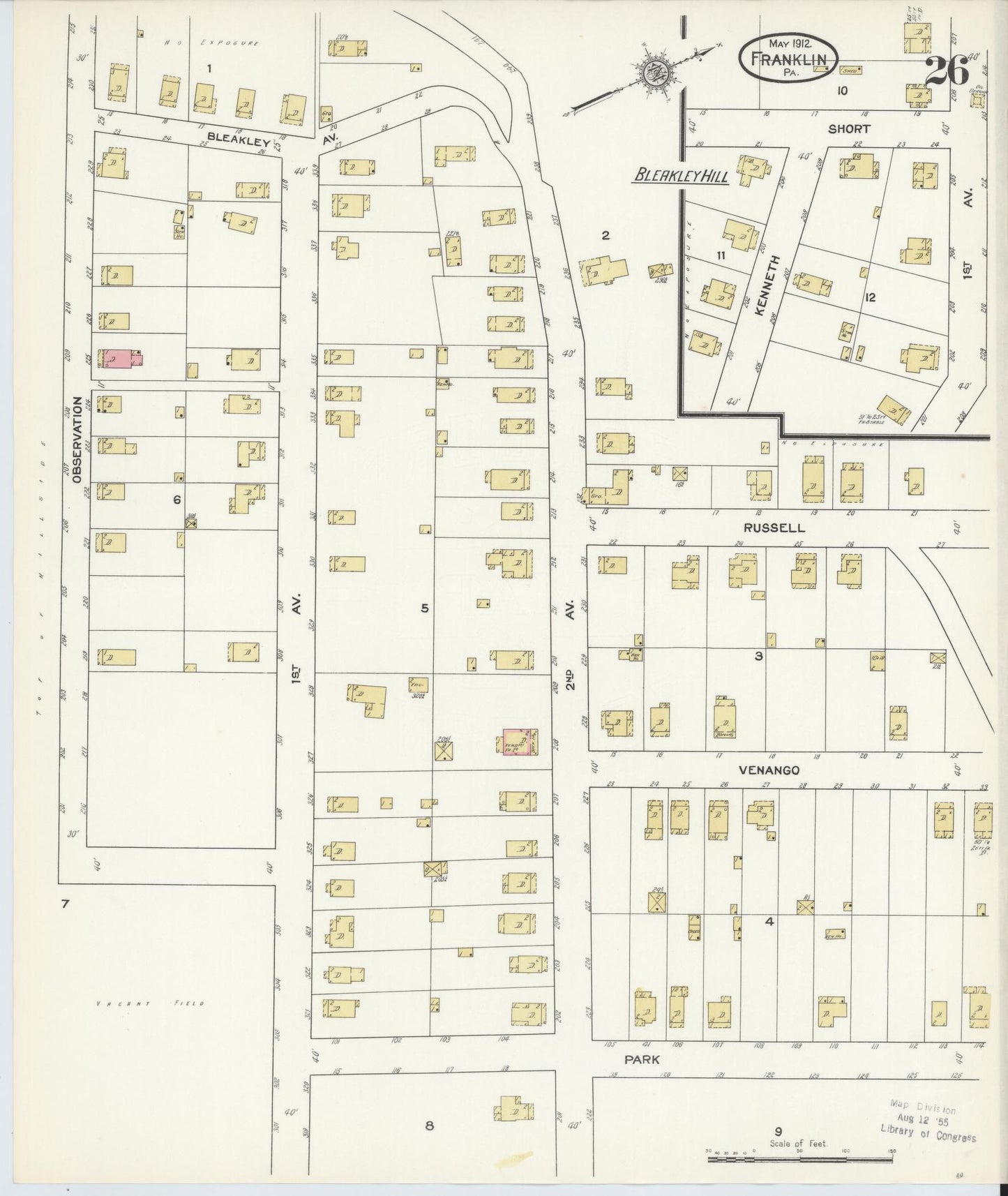 Sanborn Fire Insurance Map from Franklin, Venango County, Pennsylvania (1912), Sheet #0026 - Historic Sanborn Fire Insurance Map Print, vintage old map wall art, antique decor, genealogy gift, Pennsylvania Pennsylvania map