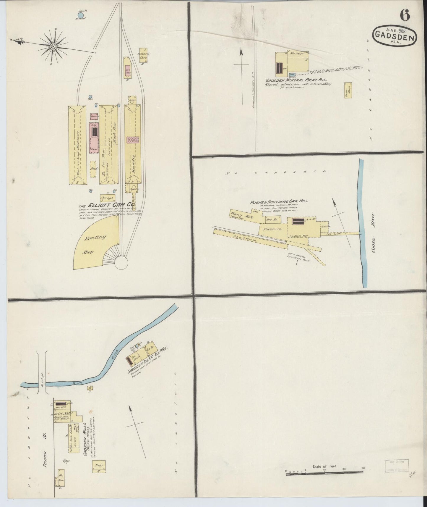 Sanborn Fire Insurance Map from Gadsden, Etowah County, Alabama (1888), Sheet #0006 - Complete Map Set gallery image, historic Sanborn map, vintage wall art, Alabama Alabama