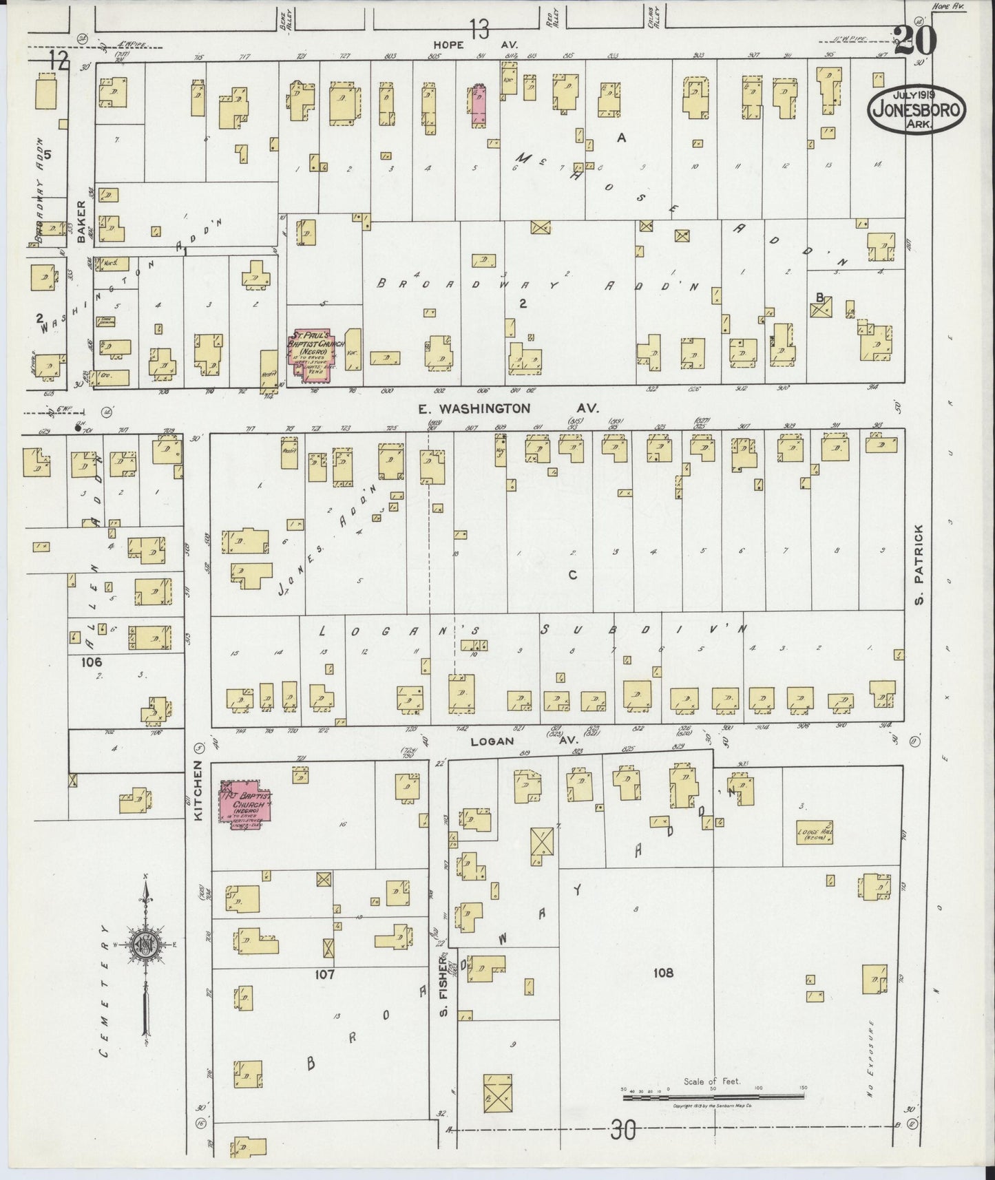 Sanborn Fire Insurance Map from Jonesboro, Craighead County, Arkansas (1919), Sheet #0020 - Historic Sanborn Fire Insurance Map Print, vintage old map wall art, antique decor, genealogy gift, Arkansas Arkansas map