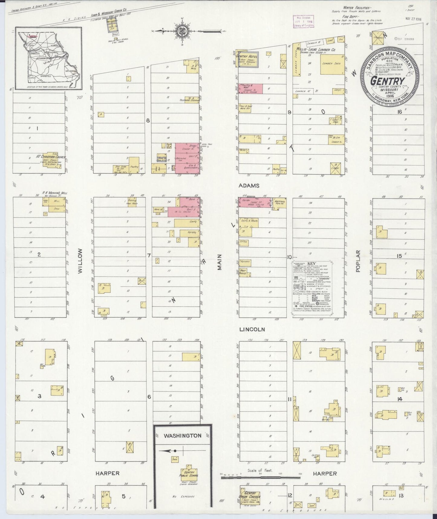 Sanborn Fire Insurance Map from Gentry, Gentry County, Missouri (1916), Sheet #0001 - Historic Sanborn Fire Insurance Map Print, vintage old map wall art, antique decor, genealogy gift, Missouri Missouri map