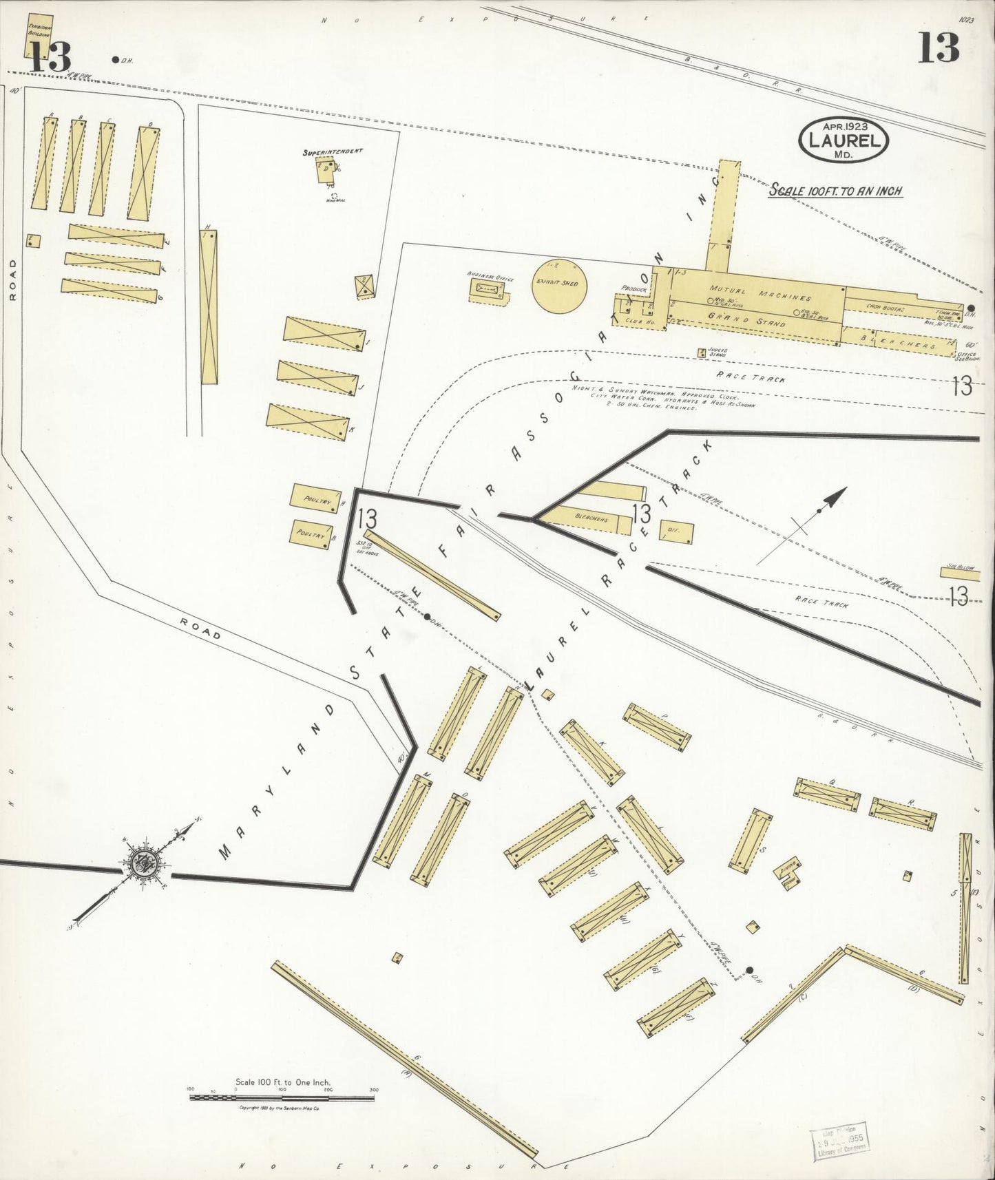 Sanborn Fire Insurance Map from Laurel, Prince Georges County, Maryland (1923), Sheet #0013 - Historic Sanborn Fire Insurance Map Print, vintage old map wall art