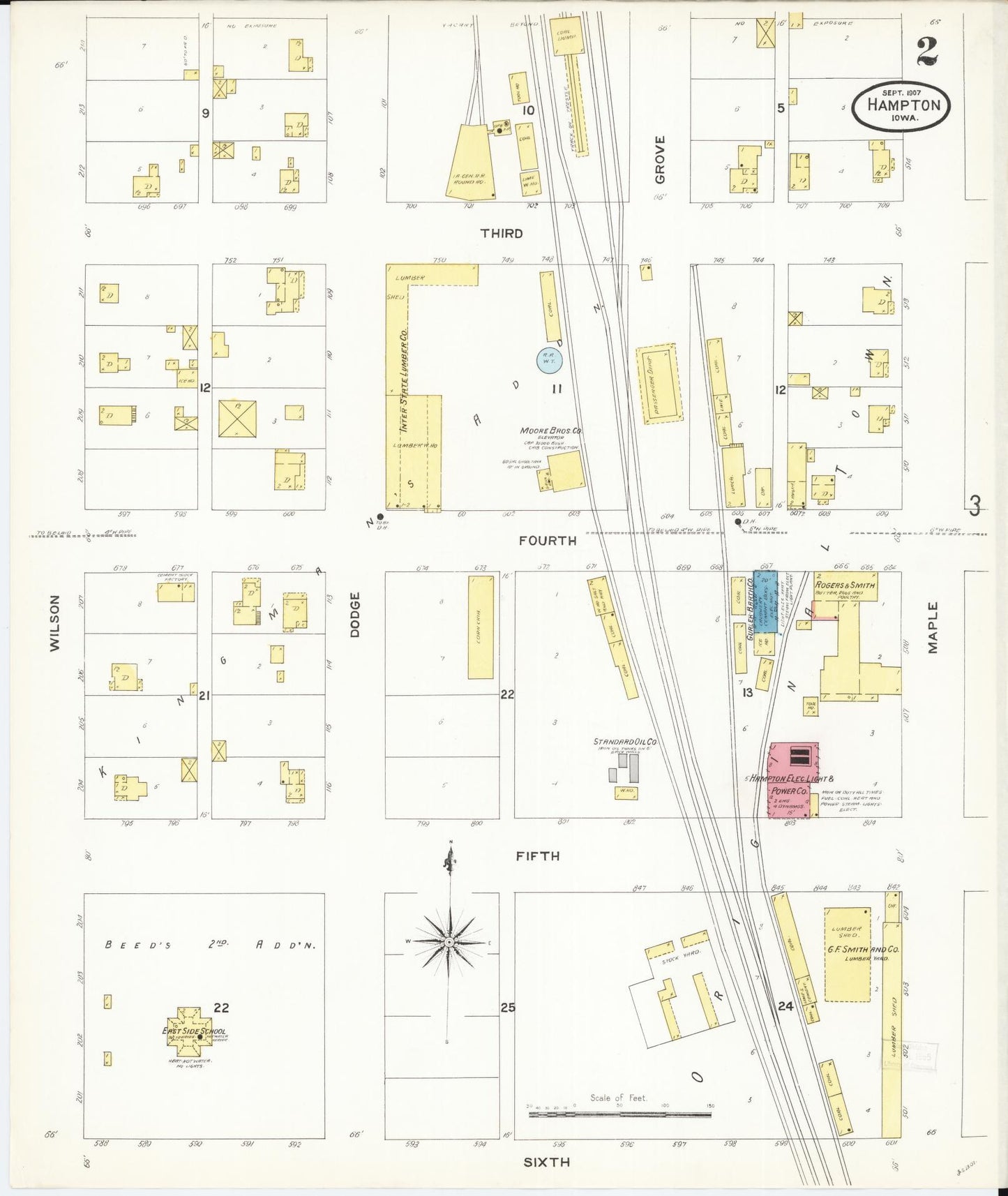 Sanborn Fire Insurance Map from Hampton, Franklin County, Iowa (1907), Sheet #0002 - Historic Sanborn Fire Insurance Map Print, vintage old map wall art