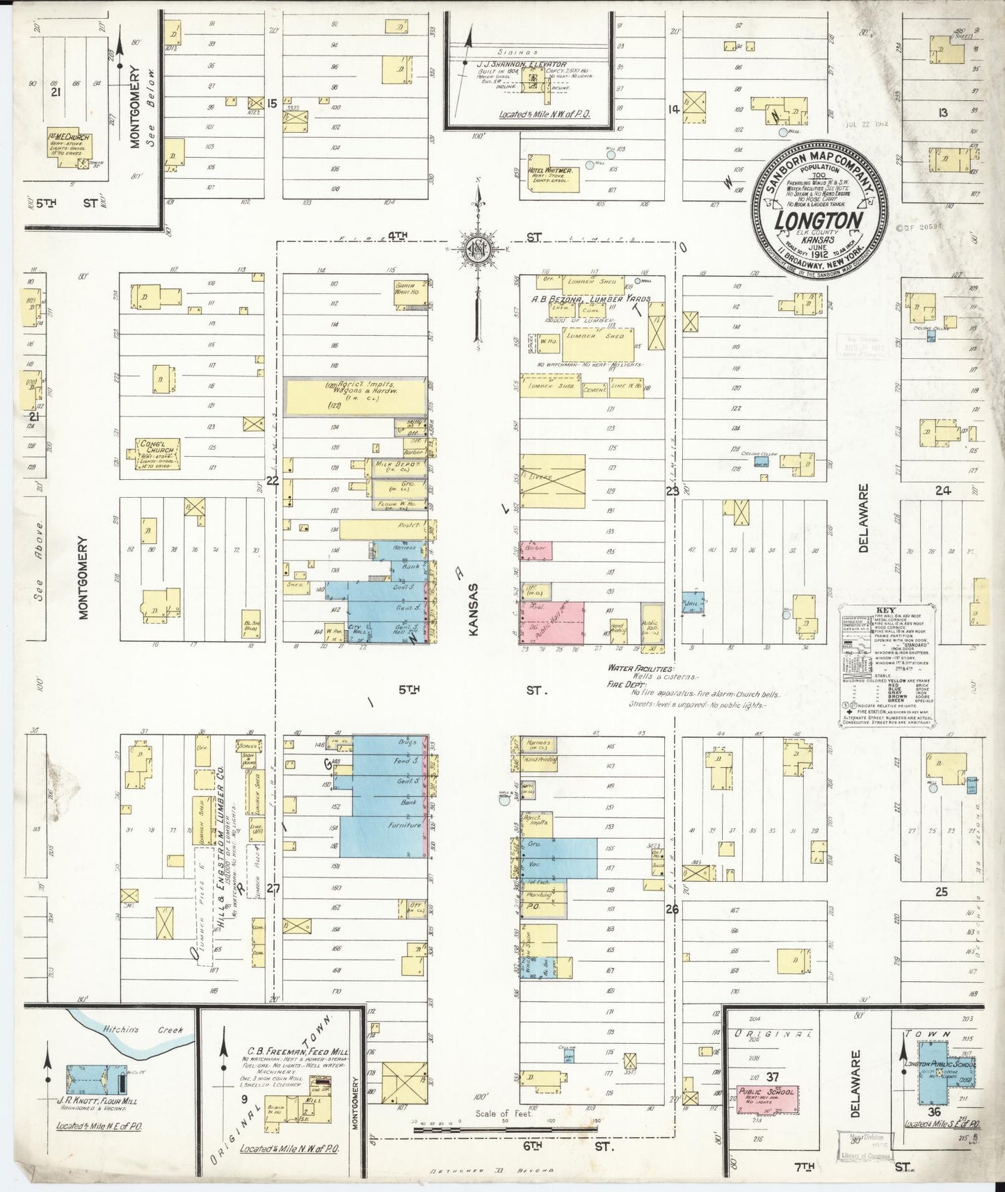 Sanborn Fire Insurance Map from Longton, Elk County, Kansas (1912), Sheet #0001 - Historic Sanborn Fire Insurance Map Print, vintage old map wall art, antique decor, genealogy gift, Kansas Kansas map