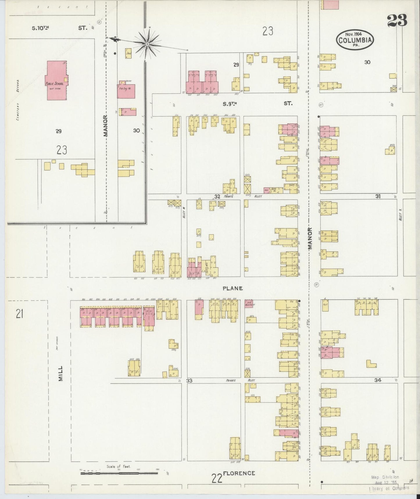 Sanborn Fire Insurance Map from Columbia, Lancaster County, Pennsylvania (1904), Sheet #0023 - Historic Sanborn Fire Insurance Map Print, vintage old map wall art, antique decor, genealogy gift, Pennsylvania Pennsylvania map
