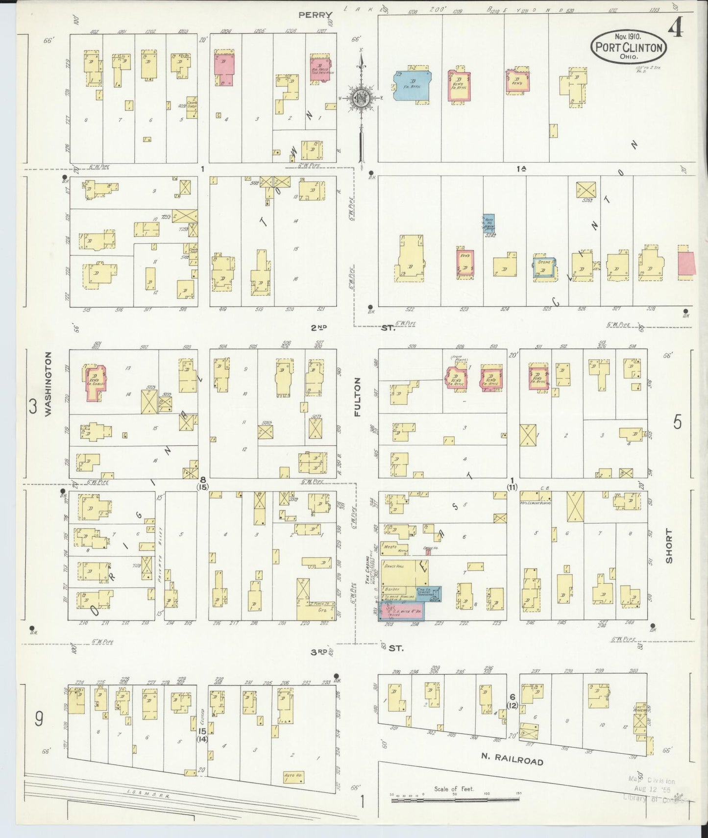 Sanborn Fire Insurance Map from Port Clinton, Ottawa County, Ohio (1910), Sheet #0004 - Historic Sanborn Fire Insurance Map Print, vintage old map wall art, antique decor, genealogy gift, Ohio Ohio map