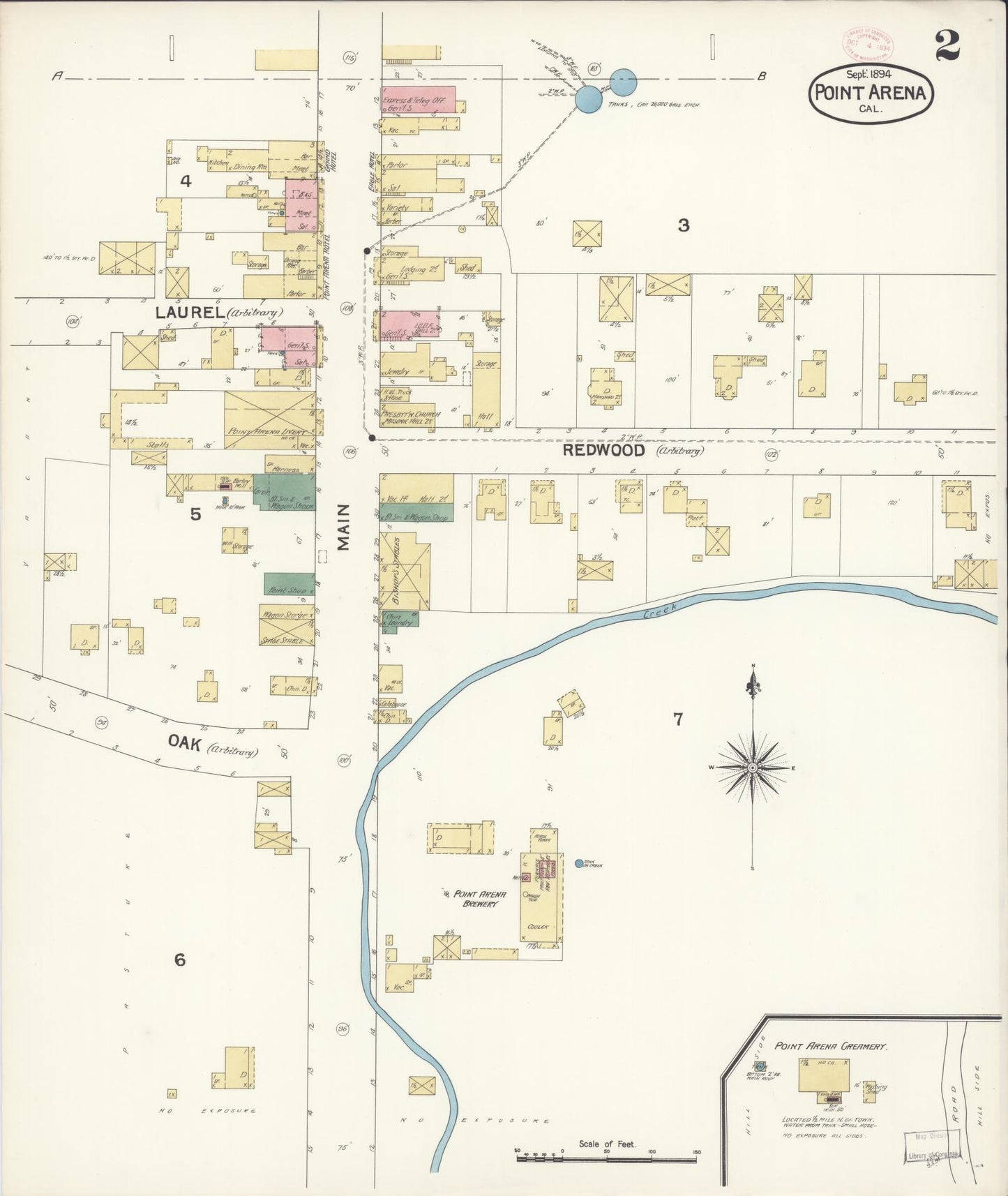 Sanborn Fire Insurance Map from Point Arena, Mendocino County, California (1894), Sheet #0002 - Complete Map Set gallery image, historic Sanborn map, vintage wall art, California California