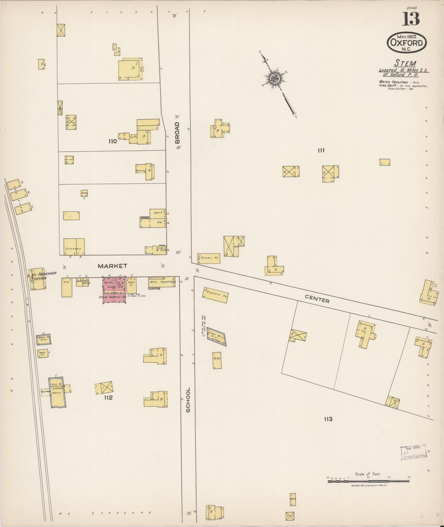 Sanborn Fire Insurance Map from Oxford, Granville County, North Carolina (1922), Sheet #0013 - Complete Map Set gallery image, historic Sanborn map, vintage wall art, North Carolina North Carolina
