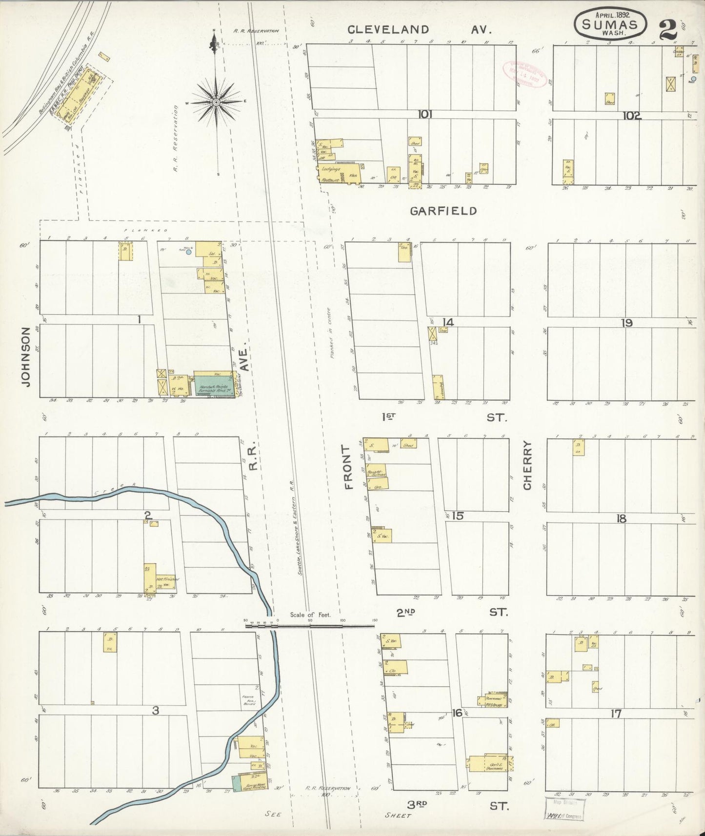 Sanborn Fire Insurance Map from Sumas, Whatcom County, Washington (1892), Sheet #0002 - Historic Sanborn Fire Insurance Map Print, vintage old map wall art, antique decor, genealogy gift, Washington Washington map