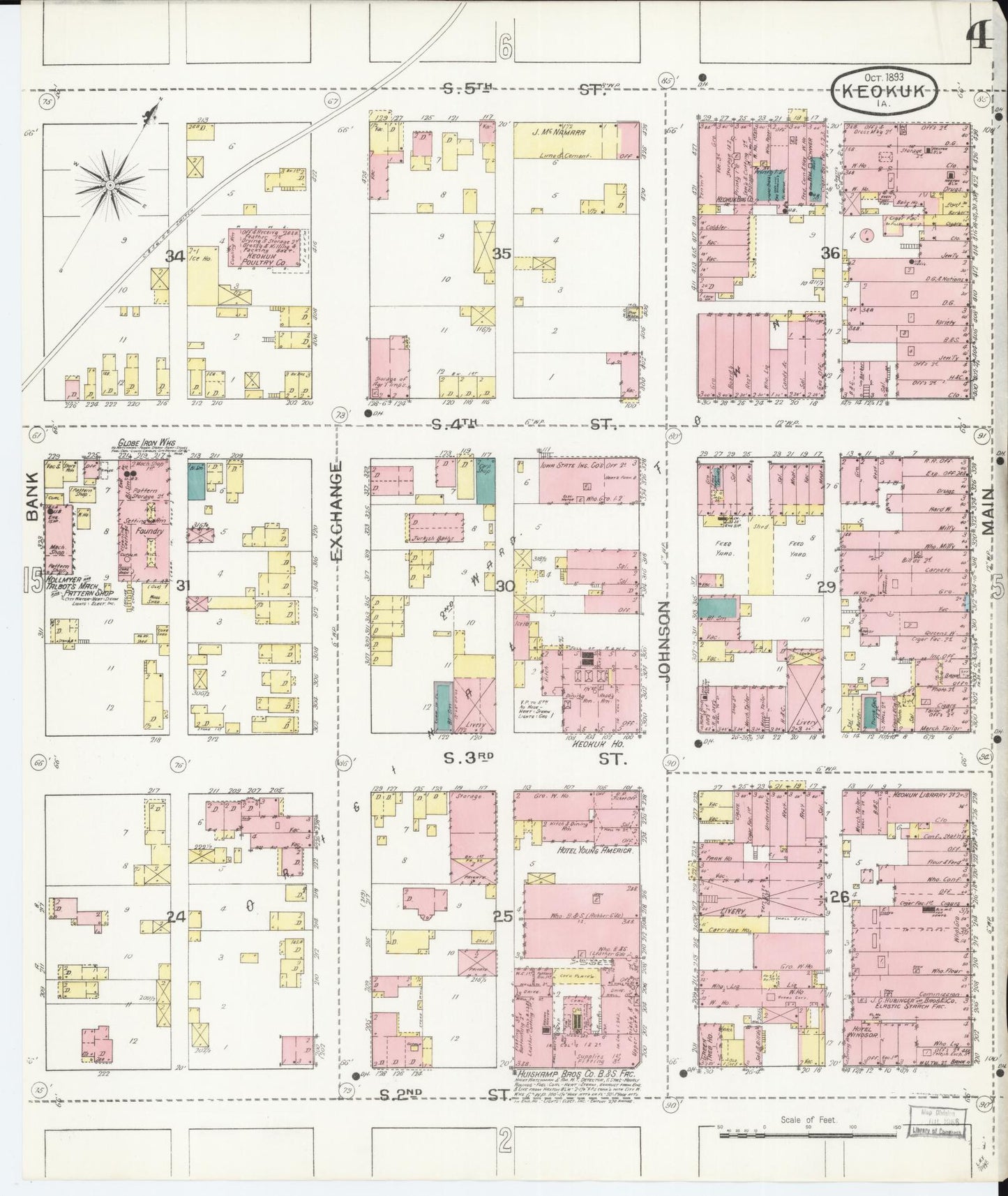 Sanborn Fire Insurance Map from Keokuk, Lee County, Iowa (1893), Sheet #0004 - Historic Sanborn Fire Insurance Map Print, vintage old map wall art