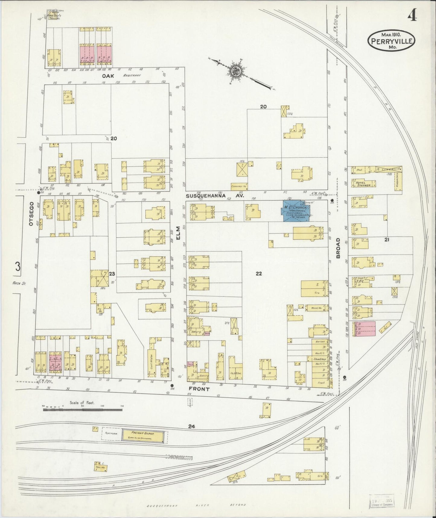 Sanborn Fire Insurance Map from Perryville, Cecil County, Maryland (1910), Sheet #0004 - Historic Sanborn Fire Insurance Map Print, vintage old map wall art, antique decor, genealogy gift, Maryland Maryland map
