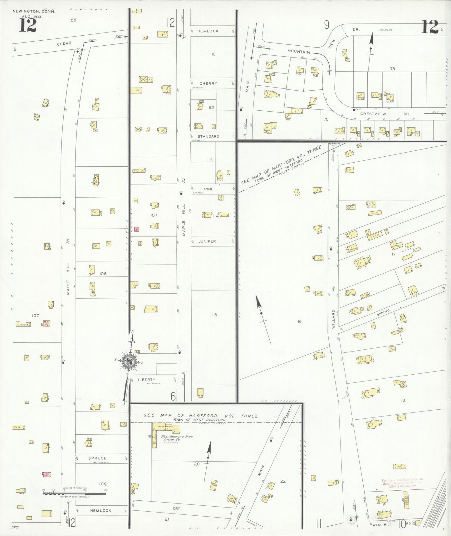Sanborn Fire Insurance Map from Newington, Hartford County, Connecticut (1941), Sheet #0012 - Complete Map Set gallery image, historic Sanborn map, vintage wall art, Connecticut Connecticut
