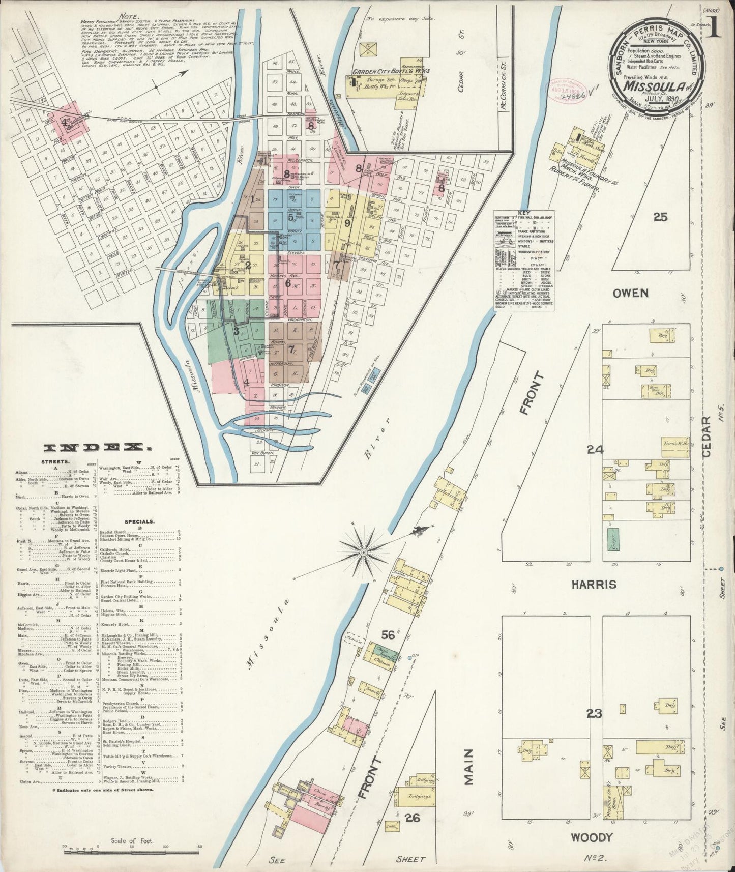 Sanborn Fire Insurance Map from Missoula, Missoula County, Montana (1890), Sheet #0001 - Historic Sanborn Fire Insurance Map Print, vintage old map wall art, antique decor, genealogy gift, Montana Montana map