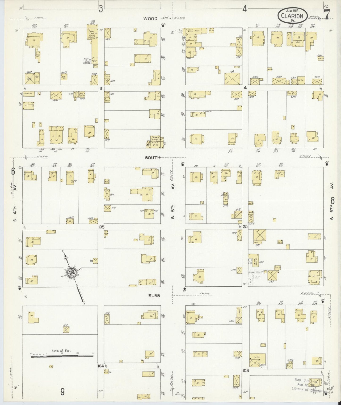 Sanborn Fire Insurance Map from Clarion, Clarion County, Pennsylvania (1912), Sheet #0007 - Historic Sanborn Fire Insurance Map Print, vintage old map wall art, antique decor, genealogy gift, Pennsylvania Pennsylvania map