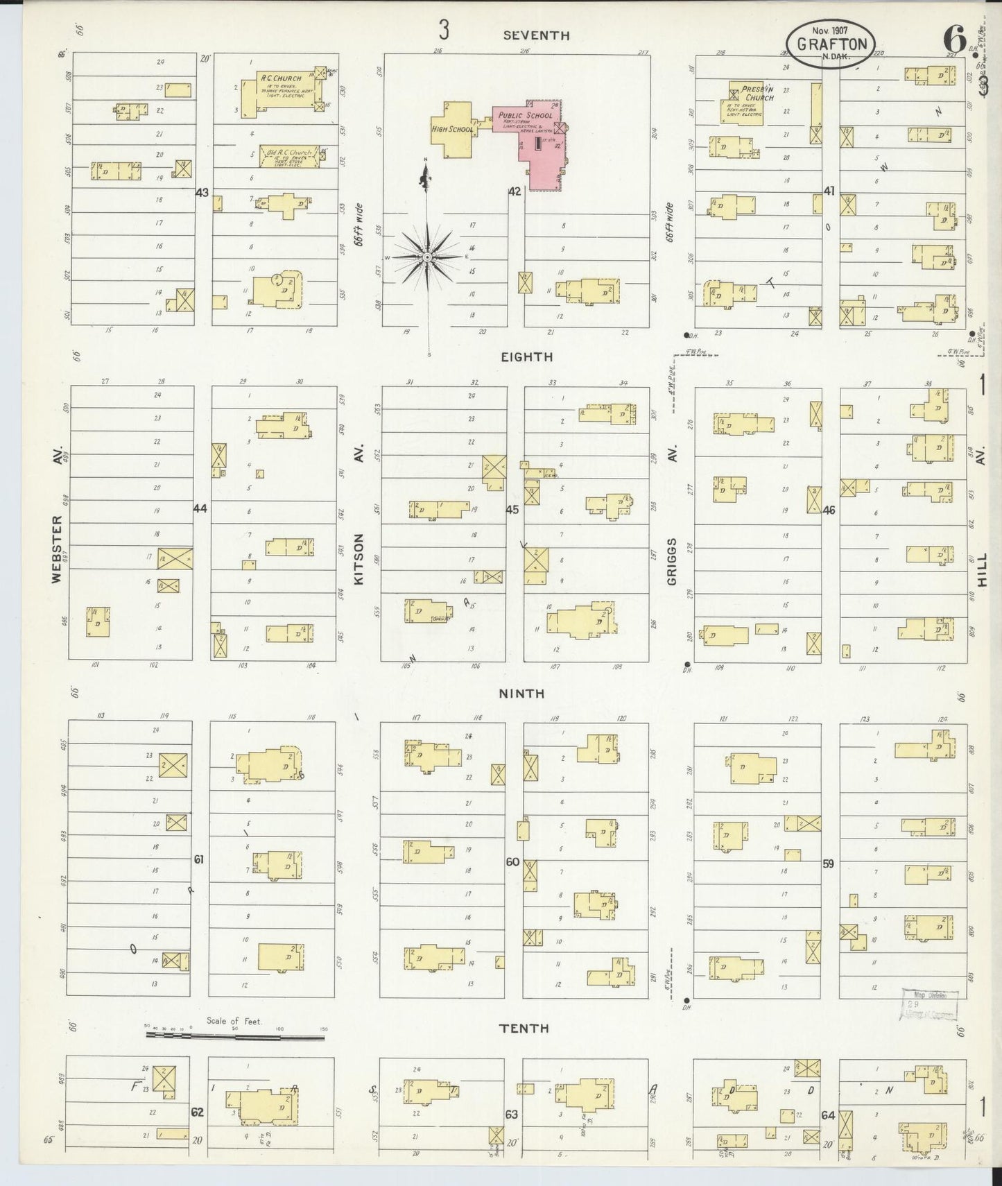 Sanborn Fire Insurance Map from Grafton, Walsh County, North Dakota (1907), Sheet #0006 - Historic Sanborn Fire Insurance Map Print, vintage old map wall art, antique decor, genealogy gift, North Dakota North Dakota map