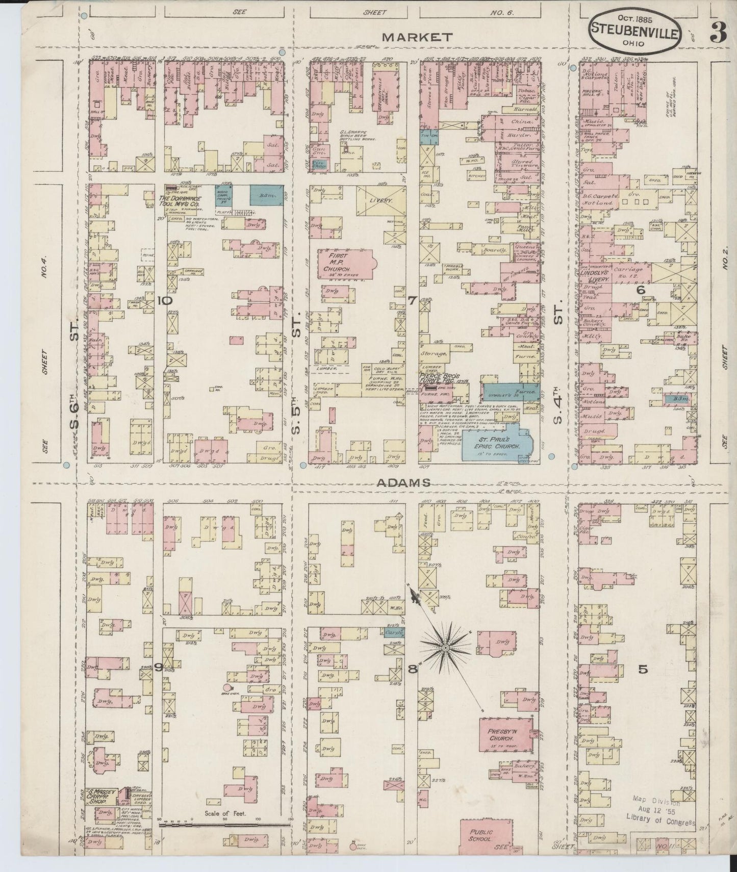 Sanborn Fire Insurance Map from Steubenville, Jefferson County, Ohio (1885), Sheet #0003 - Historic Sanborn Fire Insurance Map Print, vintage old map wall art, antique decor, genealogy gift, Ohio Ohio map
