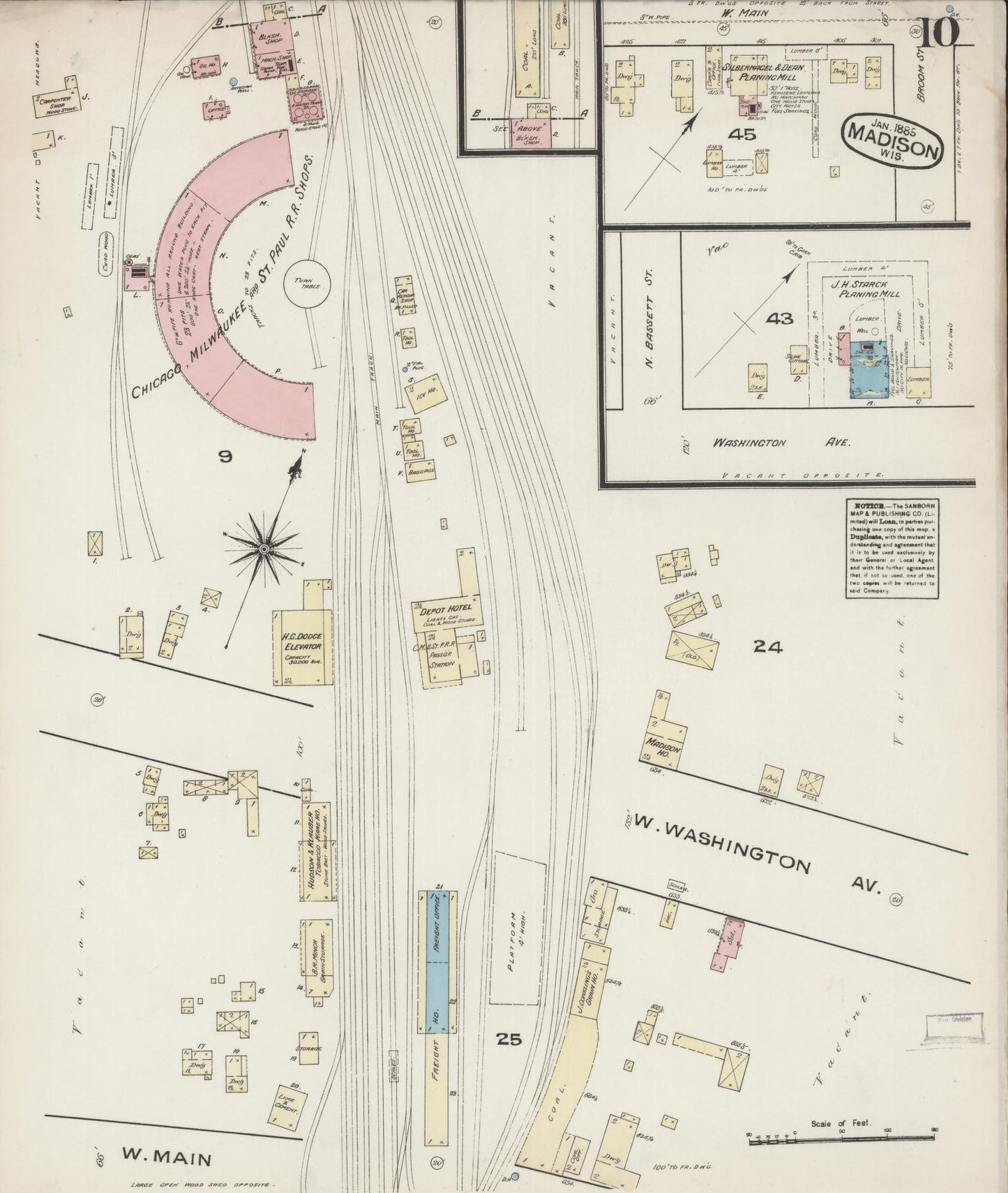 Sanborn Fire Insurance Map from Madison, Dane County, Wisconsin (1885), Sheet #0010 - Historic Sanborn Fire Insurance Map Print, vintage old map wall art, antique decor, genealogy gift, Wisconsin Wisconsin map