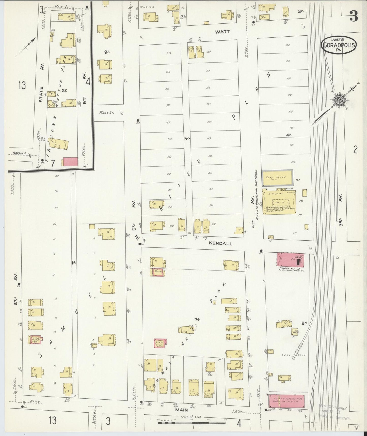Sanborn Fire Insurance Map from Coraopolis, Allegheny County, Pennsylvania (1911), Sheet #0003 - Historic Sanborn Fire Insurance Map Print, vintage old map wall art, antique decor, genealogy gift, Pennsylvania Pennsylvania map