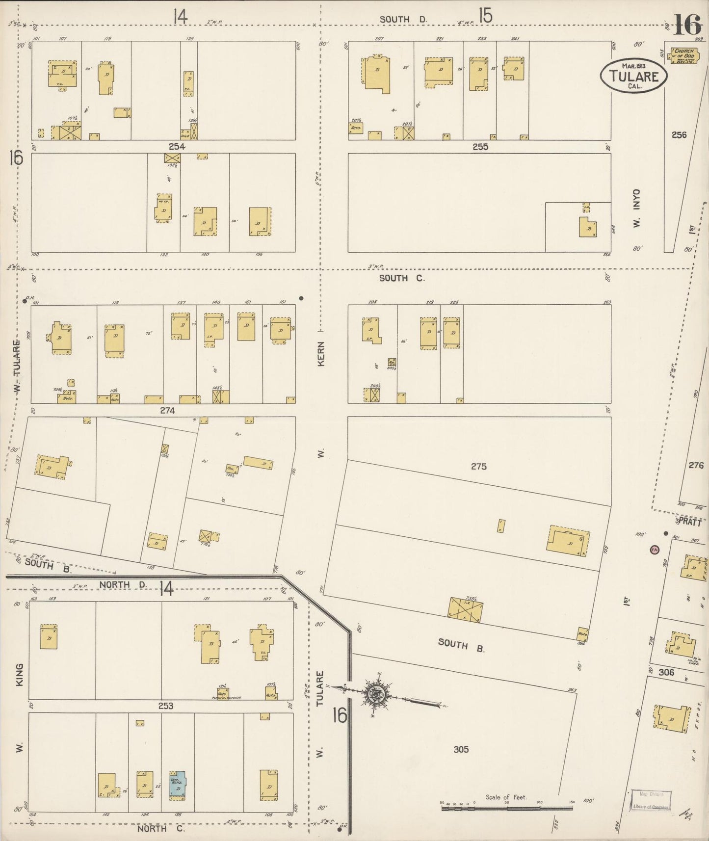 Sanborn Fire Insurance Map from Tulare, Tulare County, California (1913), Sheet #0016 - Complete Map Set gallery image, historic Sanborn map, vintage wall art, California California