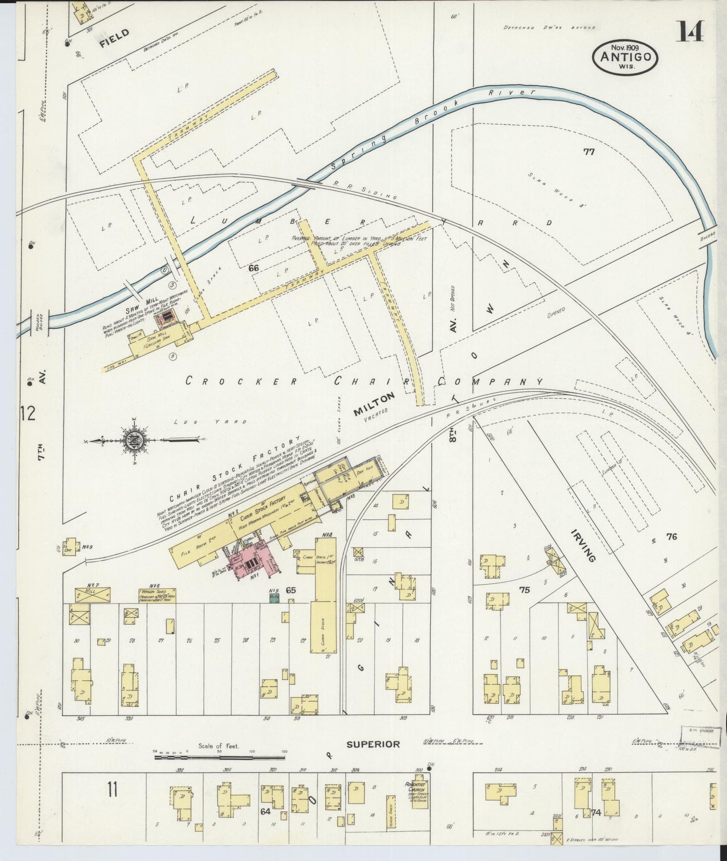 Sanborn Fire Insurance Map from Antigo, Langlade County, Wisconsin (1909), Sheet #0014 - Historic Sanborn Fire Insurance Map Print, vintage old map wall art, antique decor, genealogy gift, Wisconsin Wisconsin map