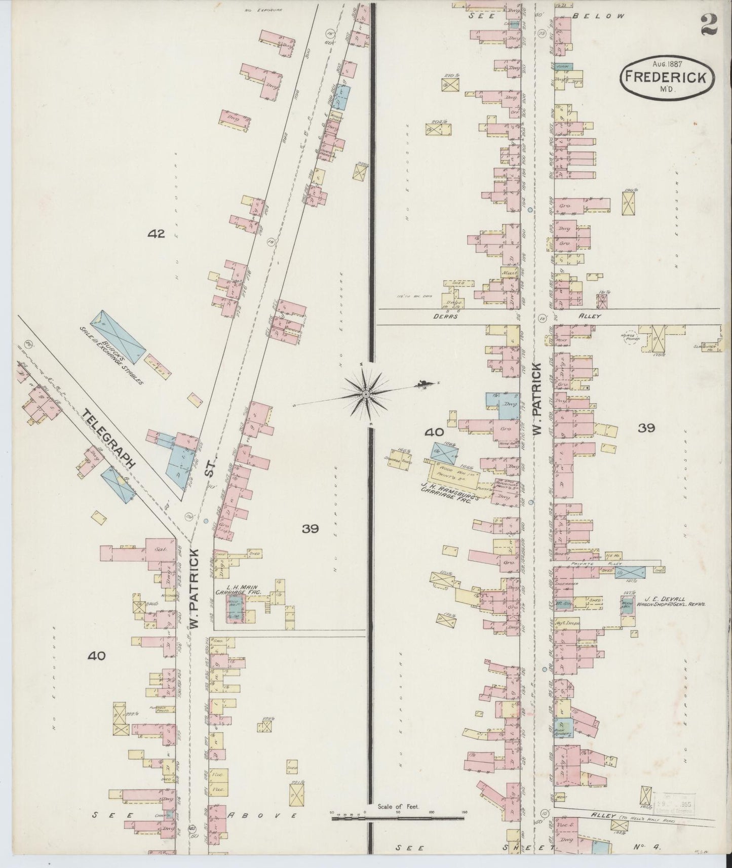 Frederick, Maryland - 1887 - Sanborn Fire Insurance Map, Sheet #0002 - Historic Sanborn Fire Insurance Map Print, Frederick Maryland 1887 0002 vintage old map wall art