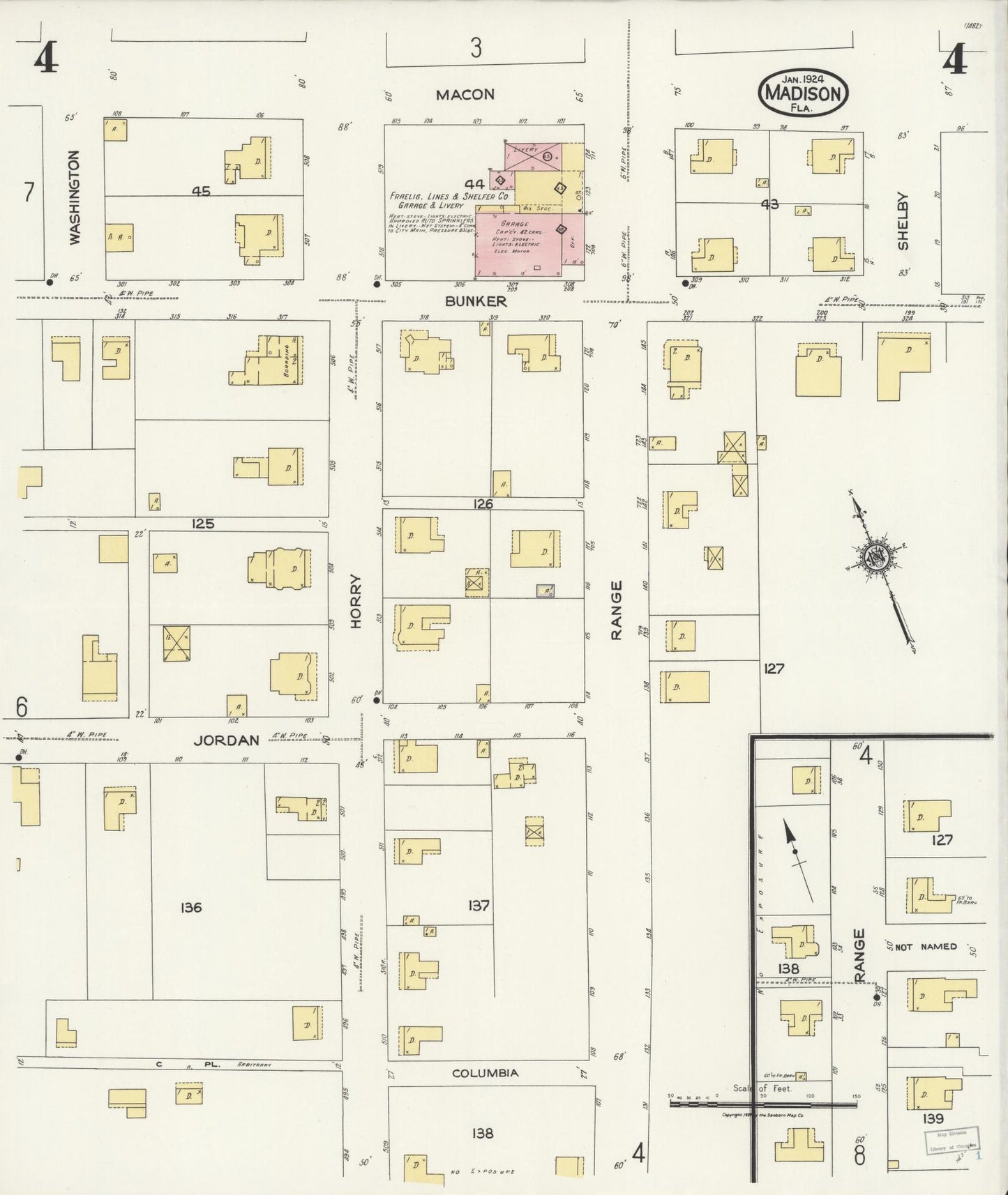 Sanborn Fire Insurance Map from Madison, Madison County, Florida (1924), Sheet #0004 - Historic Sanborn Fire Insurance Map Print, vintage old map wall art, antique decor, genealogy gift, Florida Florida map