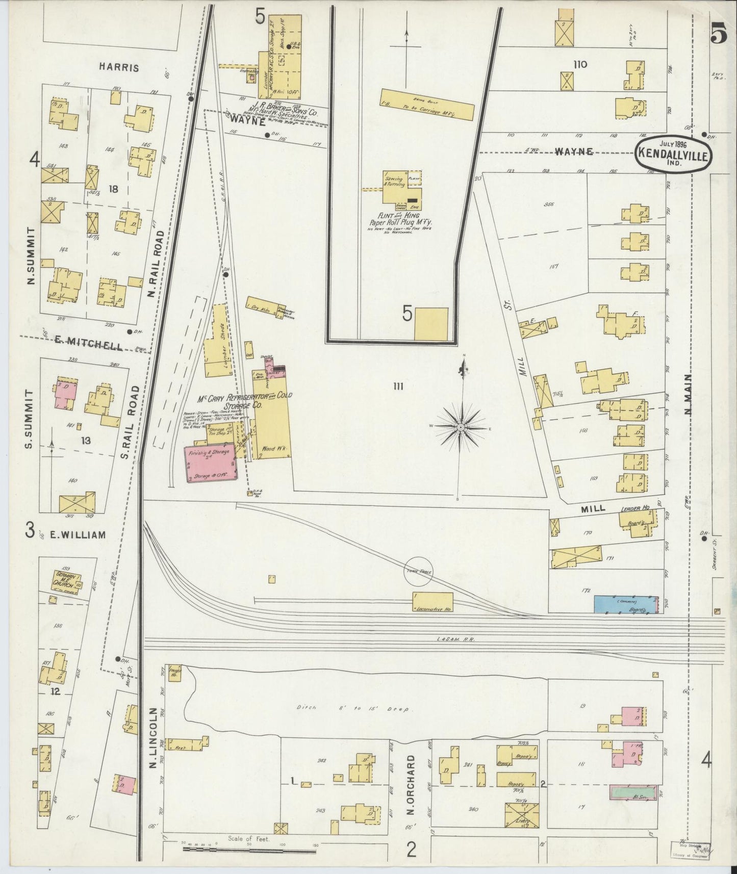 Sanborn Fire Insurance Map from Kendallville, Noble County, Indiana (1896), Sheet #0005 - Complete Map Set gallery image, historic Sanborn map, vintage wall art, Indiana Indiana