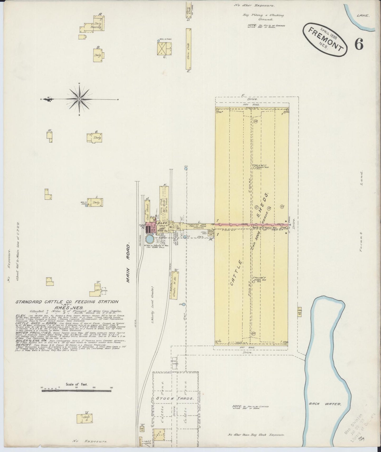 Sanborn Fire Insurance Map from Fremont, Dodge County, Nebraska (1888), Sheet #0006 - Historic Sanborn Fire Insurance Map Print, vintage old map wall art, antique decor, genealogy gift, Nebraska Nebraska map