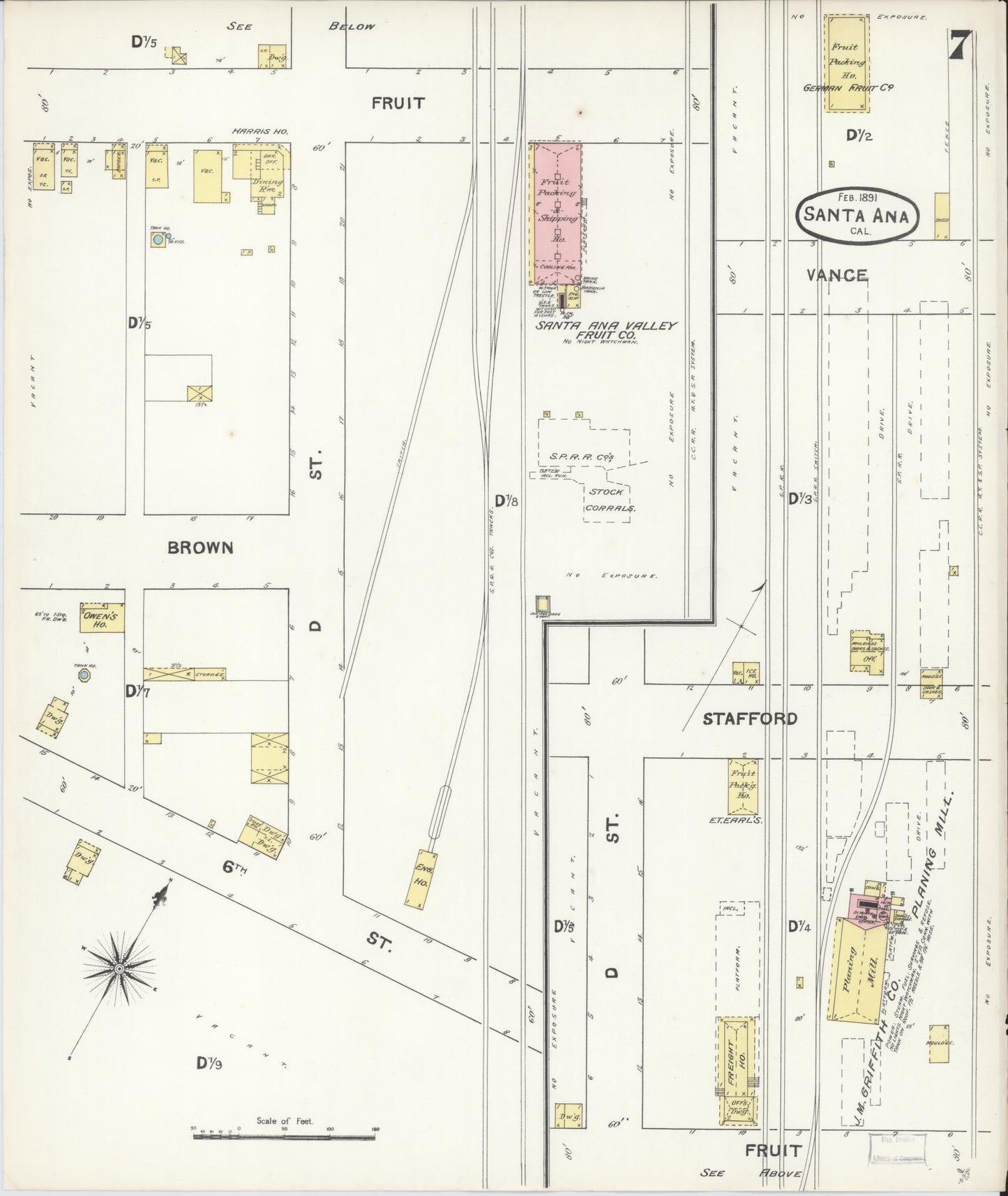 Sanborn Fire Insurance Map from Santa Ana, Orange County, California (1891), Sheet #0007 - Complete Map Set gallery image, historic Sanborn map, vintage wall art, California California