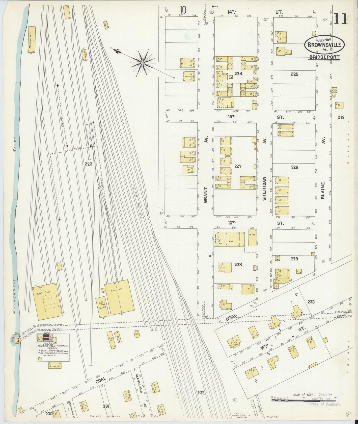 Sanborn Fire Insurance Map from Brownsville, Fayette County, Pennsylvania (1907), Sheet #0011 - Historic Sanborn Fire Insurance Map Print, vintage old map wall art, antique decor, genealogy gift, Pennsylvania Pennsylvania map