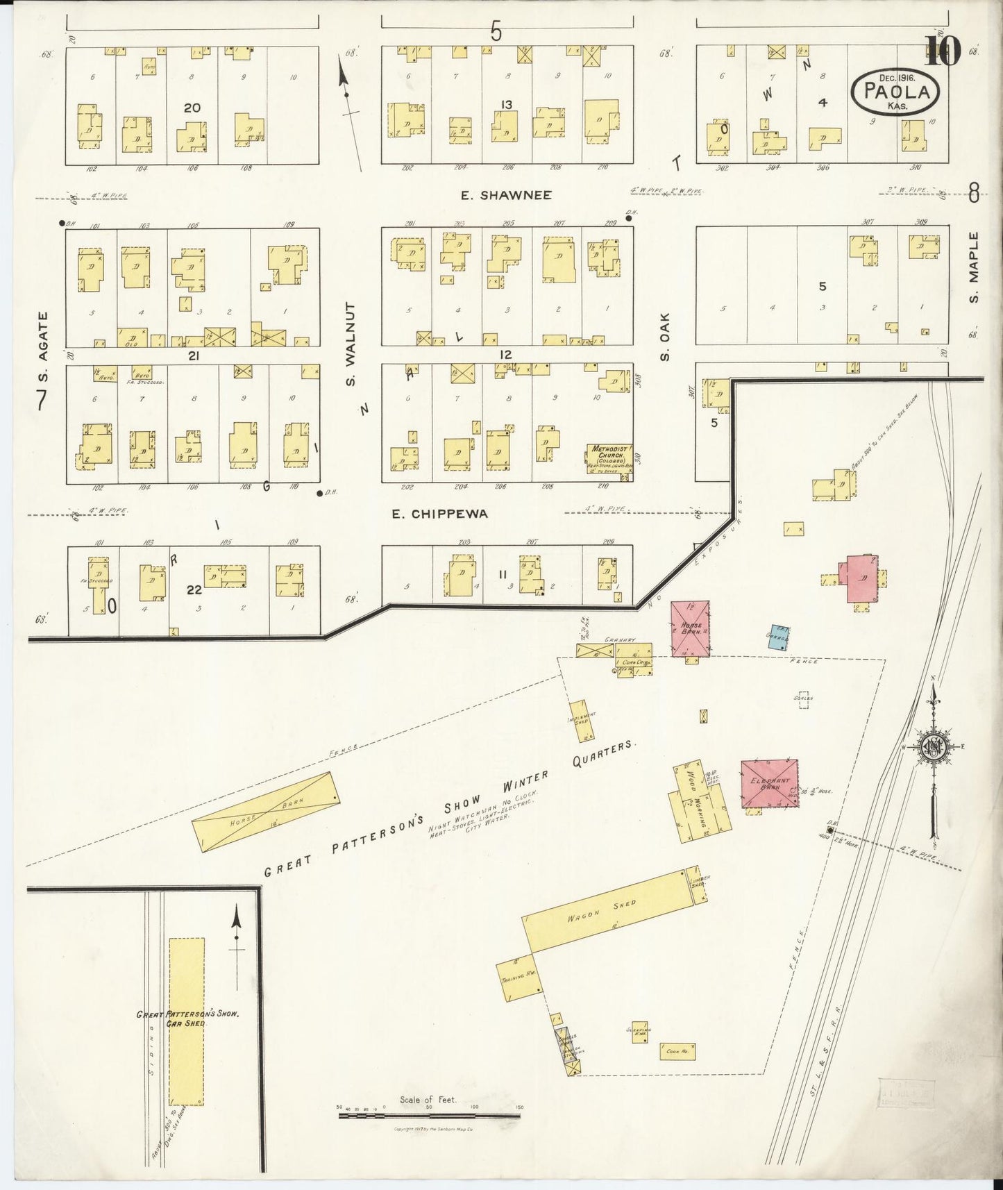 Sanborn Fire Insurance Map from Paola, Miami County, Kansas (1916), Sheet #0010 - Historic Sanborn Fire Insurance Map Print, vintage old map wall art, antique decor, genealogy gift, Kansas Kansas map