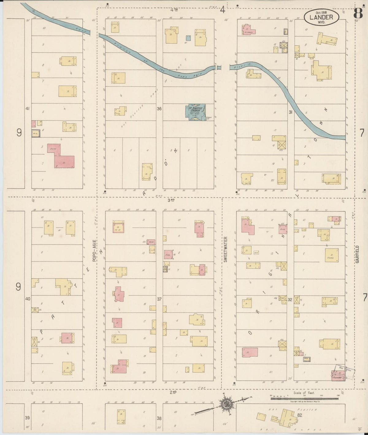 Sanborn Fire Insurance Map from Lander, Fremont County, Wyoming (1918), Sheet #0008 - Historic Sanborn Fire Insurance Map Print, vintage old map wall art, antique decor, genealogy gift, Wyoming Wyoming map