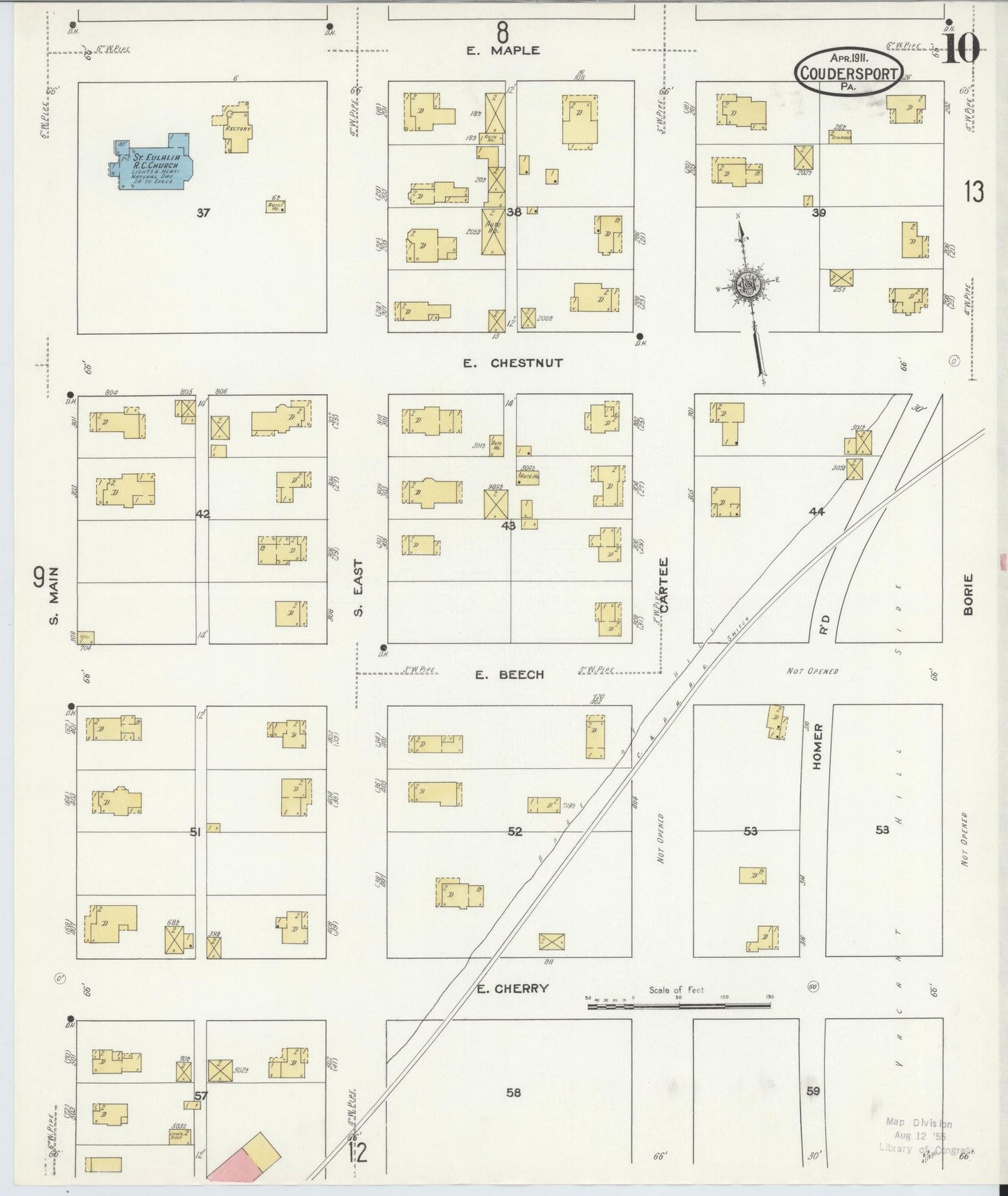 Sanborn Fire Insurance Map from Coudersport, Potter County, Pennsylvania (1911), Sheet #0010 - Historic Sanborn Fire Insurance Map Print, vintage old map wall art, antique decor, genealogy gift, Pennsylvania Pennsylvania map