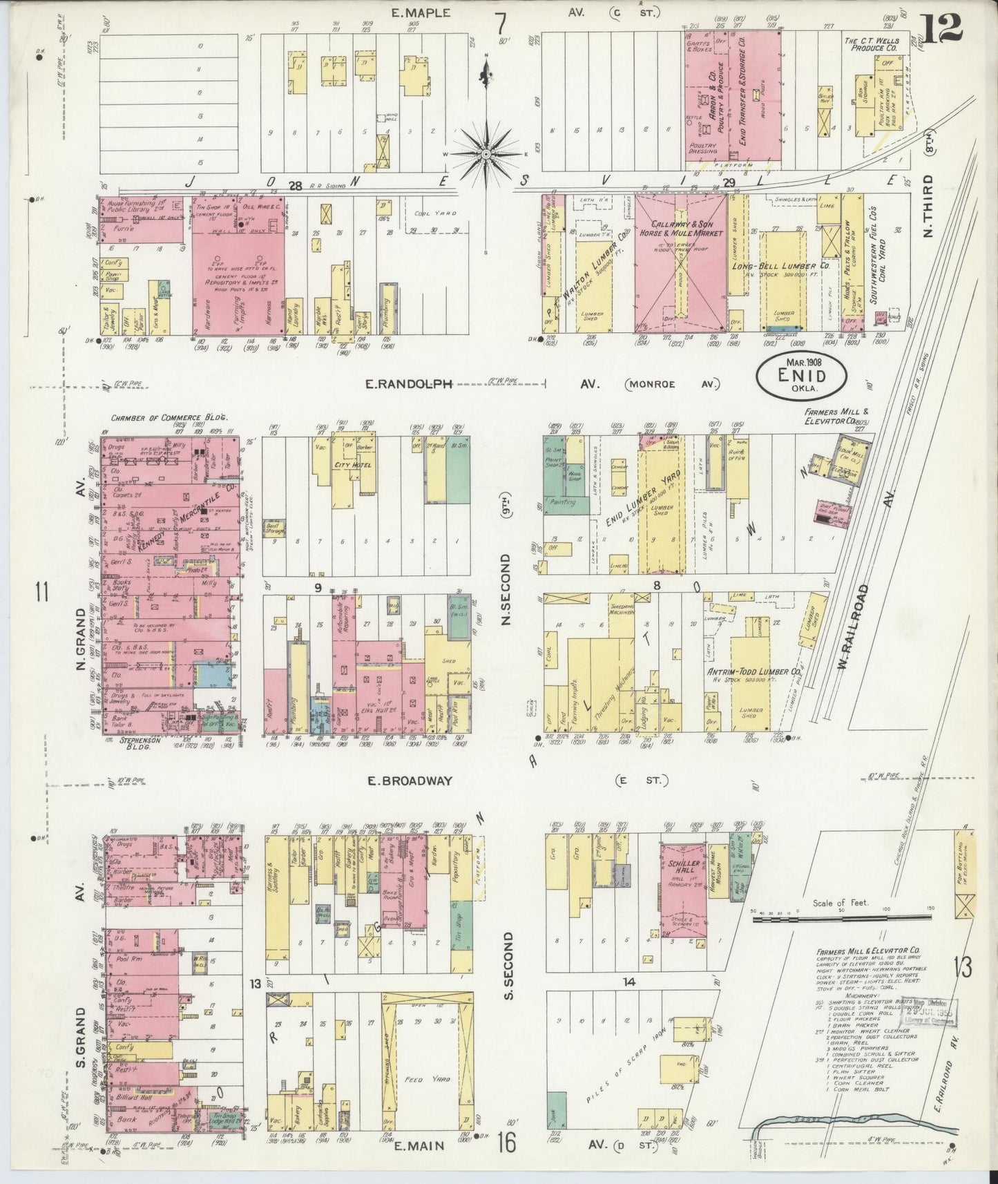 Sanborn Fire Insurance Map from Enid, Garfield County, Oklahoma (1908), Sheet #0012 - Historic Sanborn Fire Insurance Map Print, vintage old map wall art, antique decor, genealogy gift, Oklahoma Oklahoma map