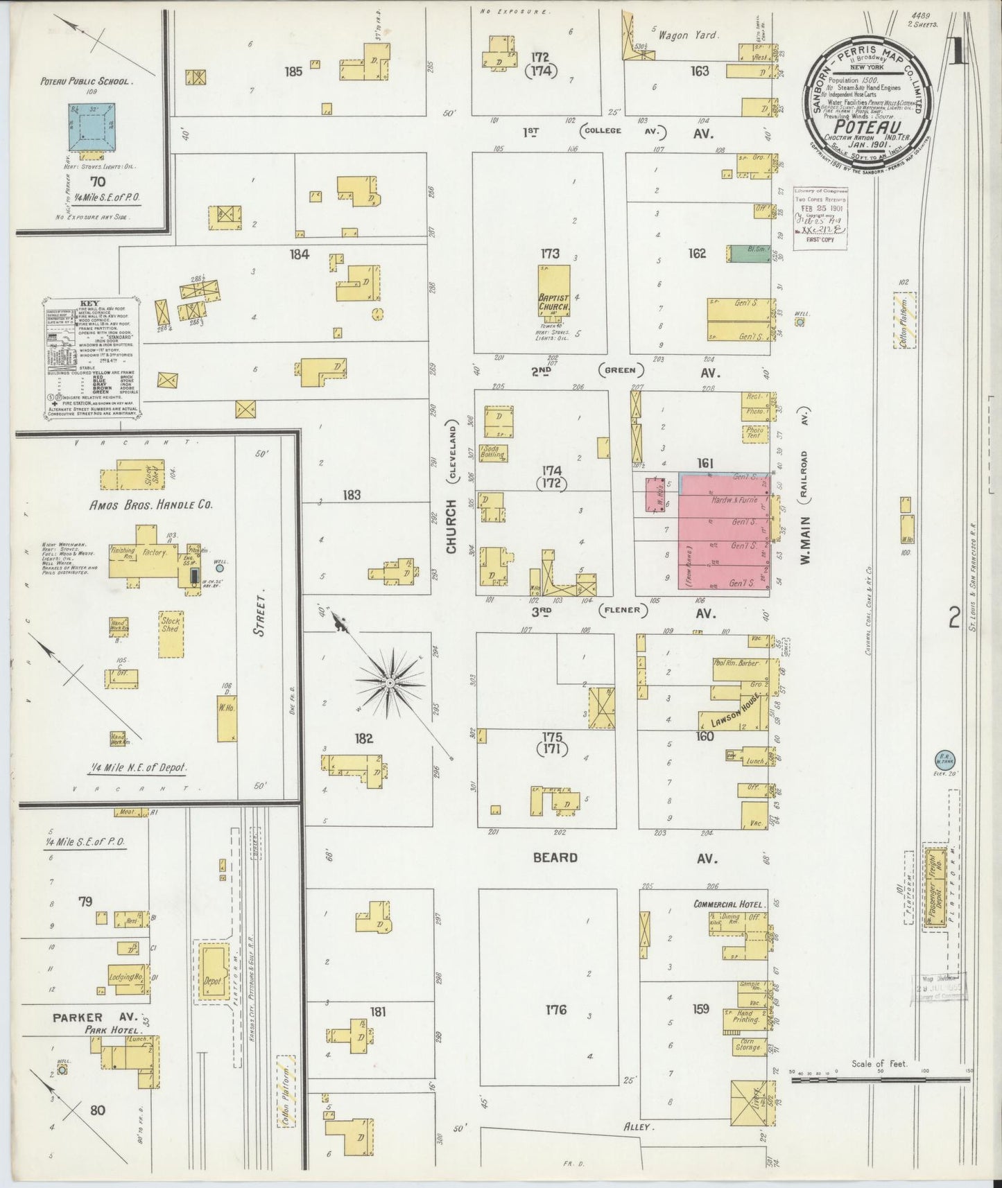 Sanborn Fire Insurance Map from Poteau, Le Flore County, Oklahoma (1901), Sheet #0001 - Historic Sanborn Fire Insurance Map Print, vintage old map wall art, antique decor, genealogy gift, Oklahoma Oklahoma map