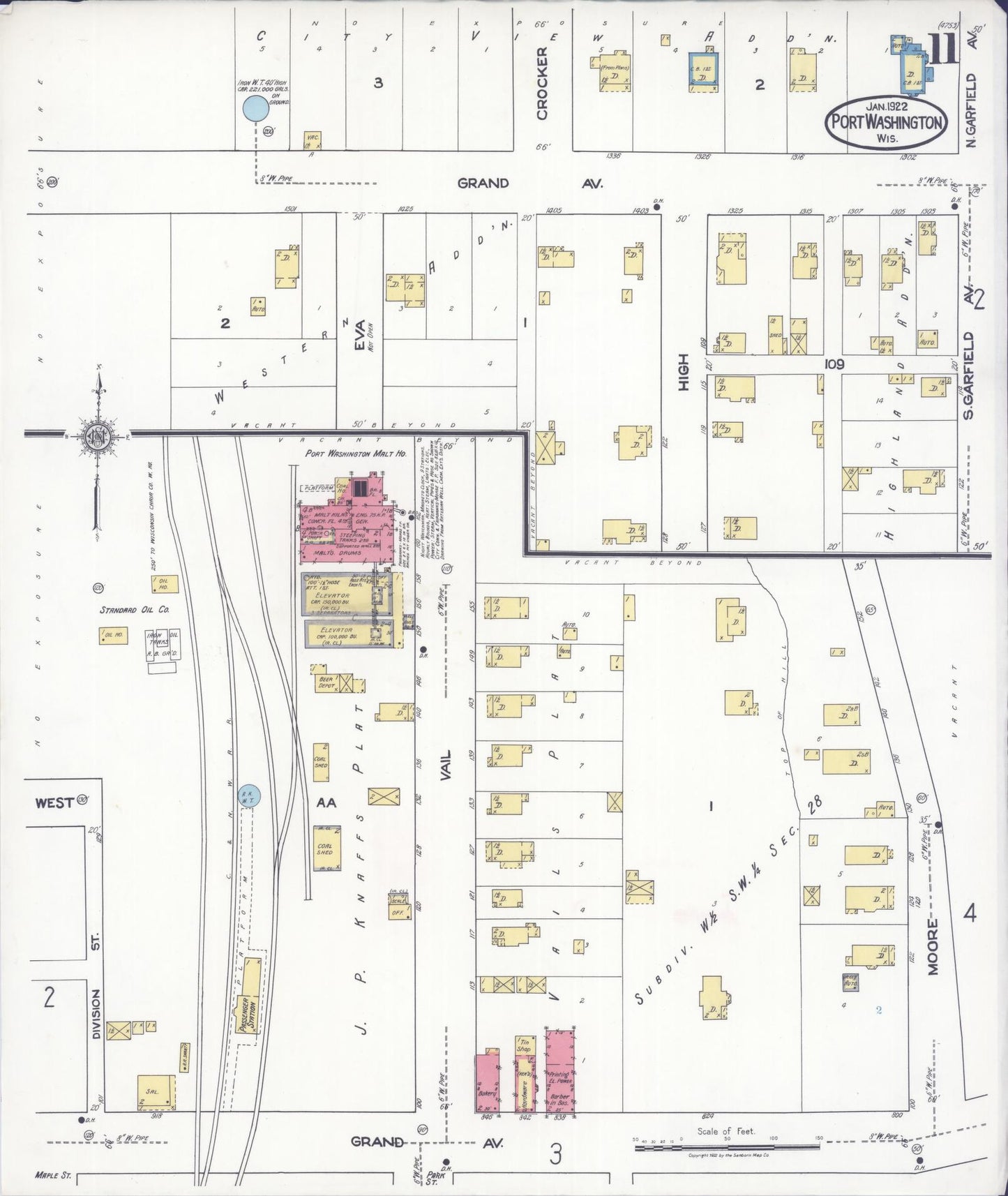 Sanborn Fire Insurance Map from Port Washington, Ozaukee County, Wisconsin (1922), Sheet #0011 - Complete Map Set gallery image, historic Sanborn map, vintage wall art, Wisconsin Wisconsin