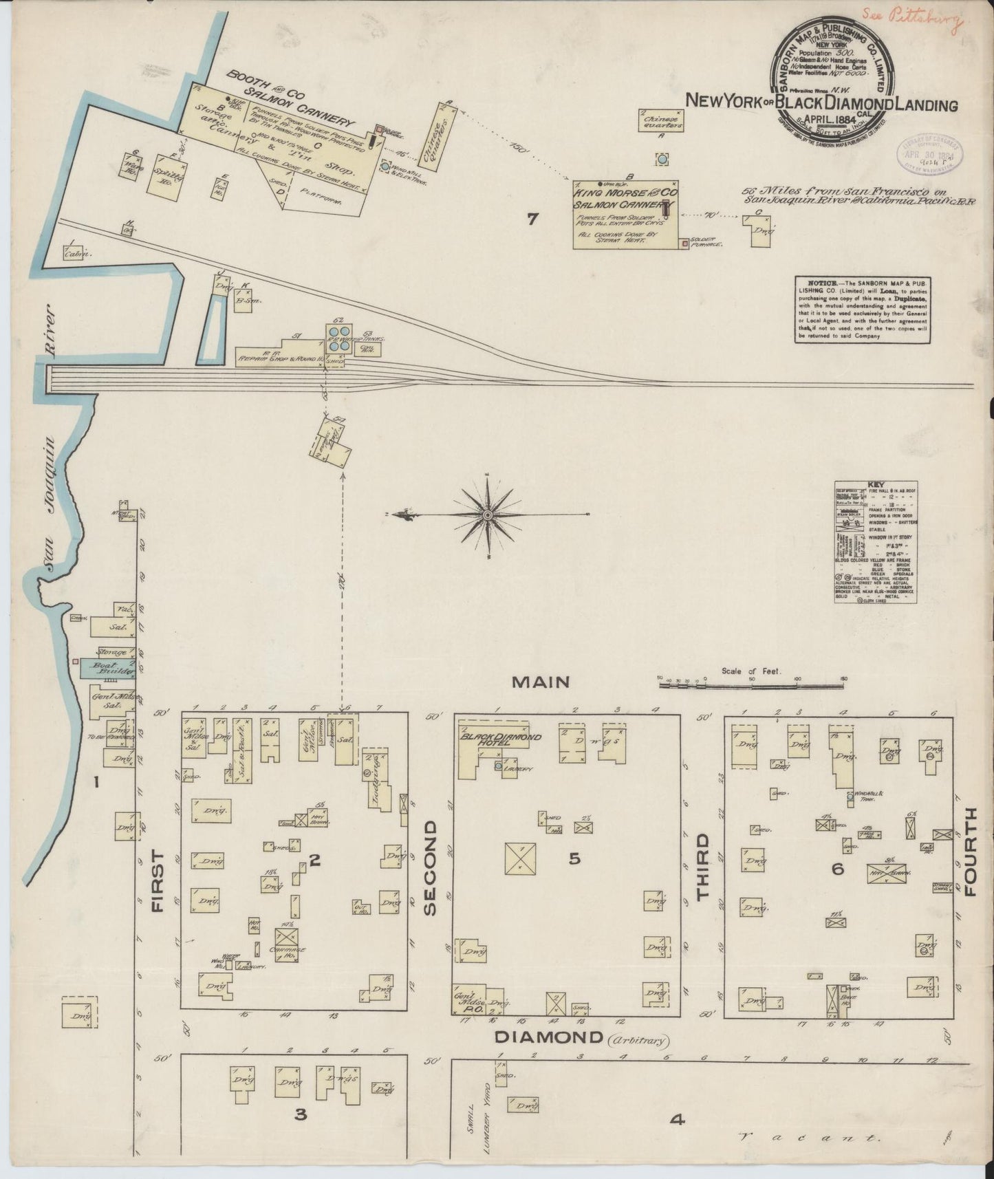 Sanborn Fire Insurance Map from New York Landing, Contra Costa County, California (1884), Sheet #0001 - Historic Sanborn Fire Insurance Map Print, vintage old map wall art, antique decor, genealogy gift, California California map