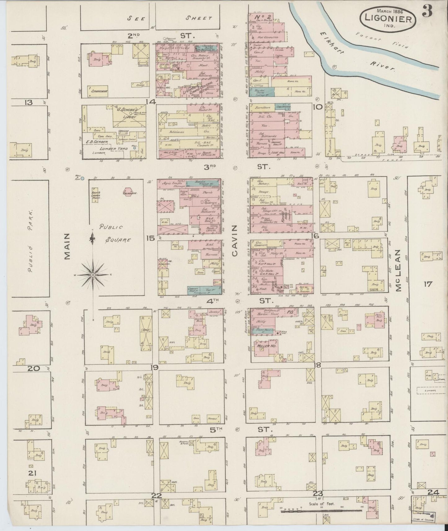 Sanborn Fire Insurance Map from Ligonier, Noble County, Indiana (1886), Sheet #0003 - Complete Map Set gallery image, historic Sanborn map, vintage wall art, Indiana Indiana