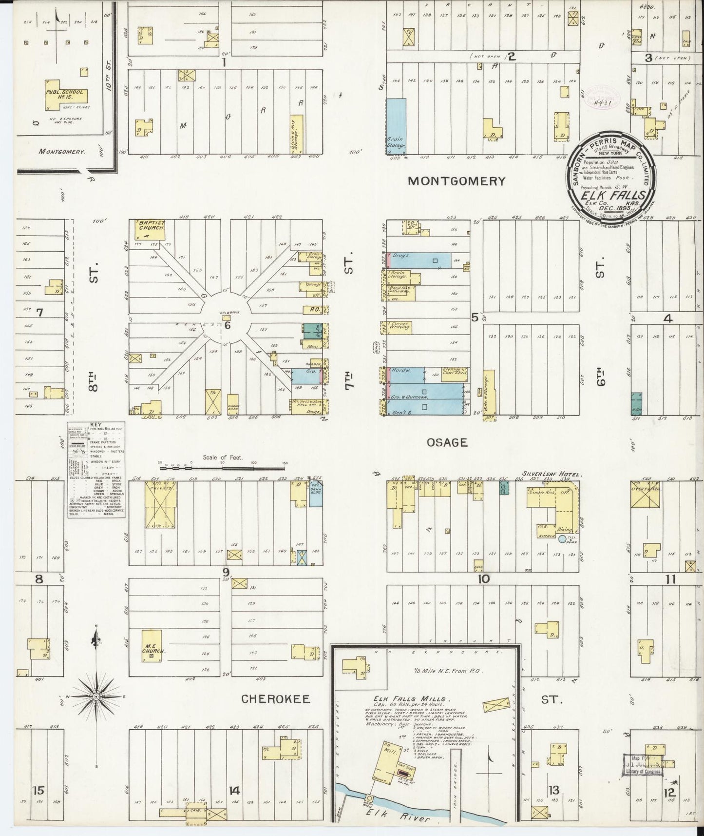 Sanborn Fire Insurance Map from Elk Falls, Elk County, Kansas (1893), Sheet #0001 - Historic Sanborn Fire Insurance Map Print, vintage old map wall art, antique decor, genealogy gift, Kansas Kansas map