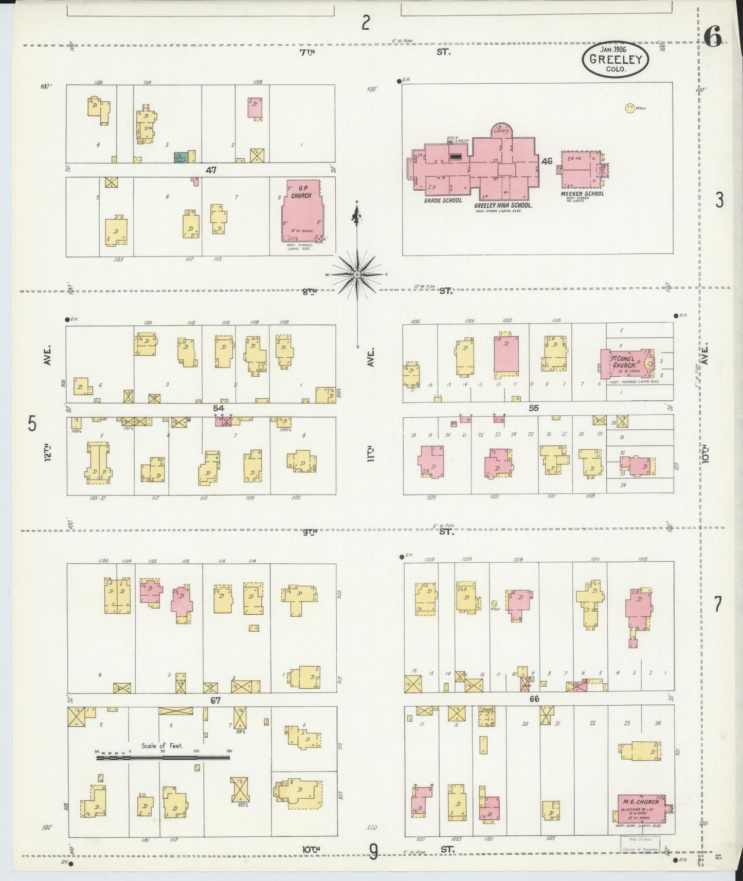 Sanborn Fire Insurance Map from Greeley, Weld County, Colorado (1906), Sheet #0006 - Historic Sanborn Fire Insurance Map Print, vintage old map wall art, antique decor, genealogy gift, Colorado Colorado map