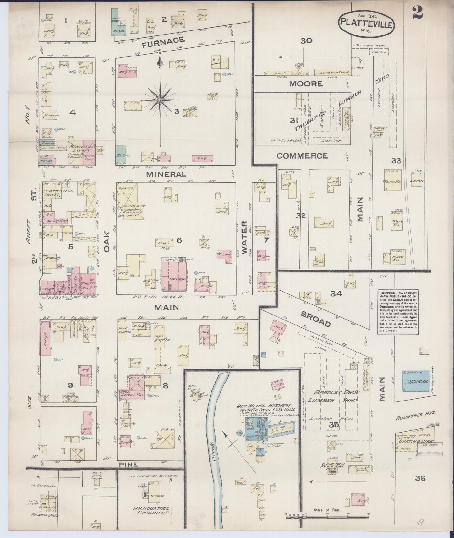 Sanborn Fire Insurance Map from Platteville, Grant County, Wisconsin (1884), Sheet #0002 - Complete Map Set gallery image, historic Sanborn map, vintage wall art, Wisconsin Wisconsin